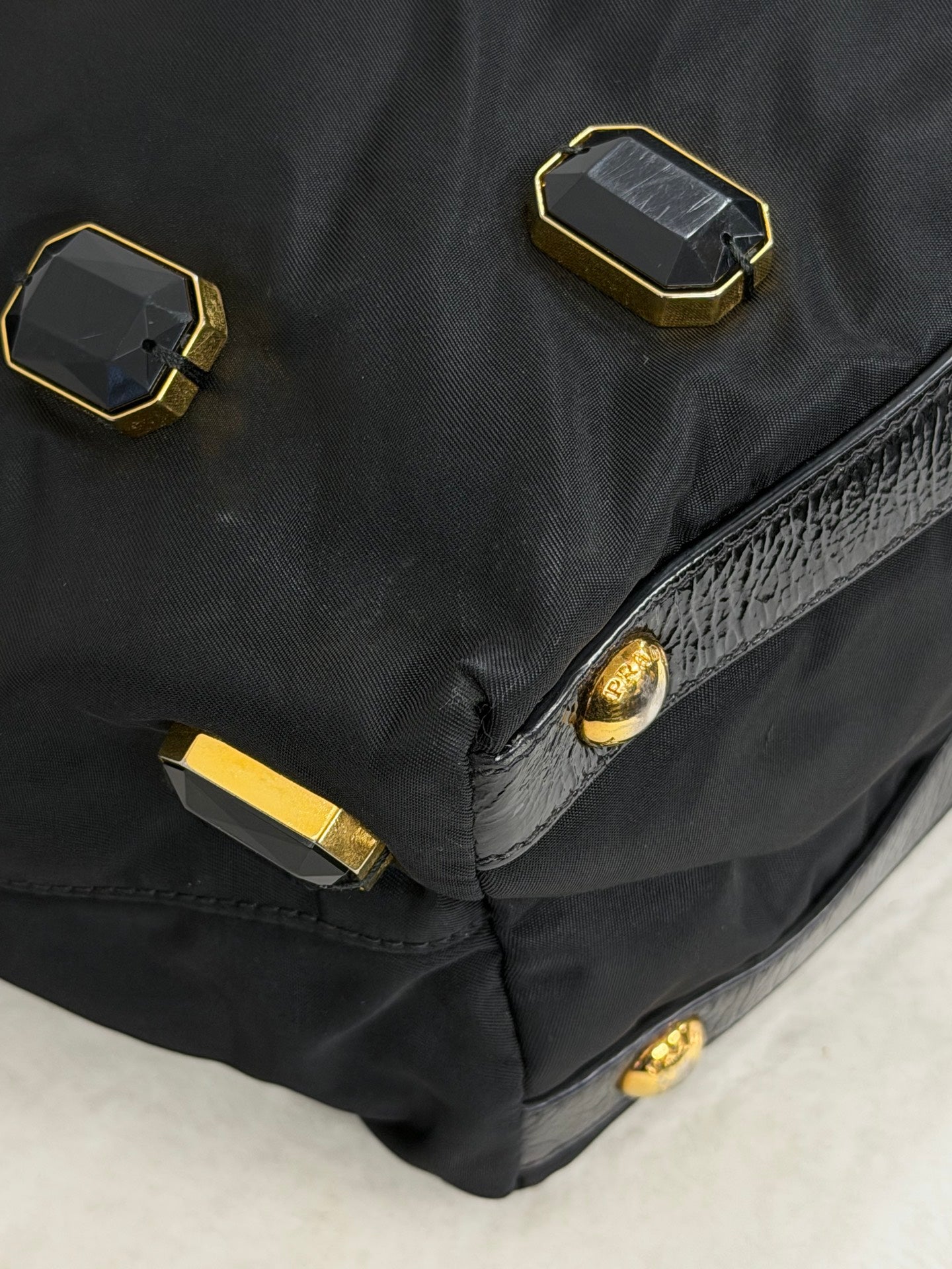 Prada Black Tessuto Nylon Pietre Jeweled Tote Bag