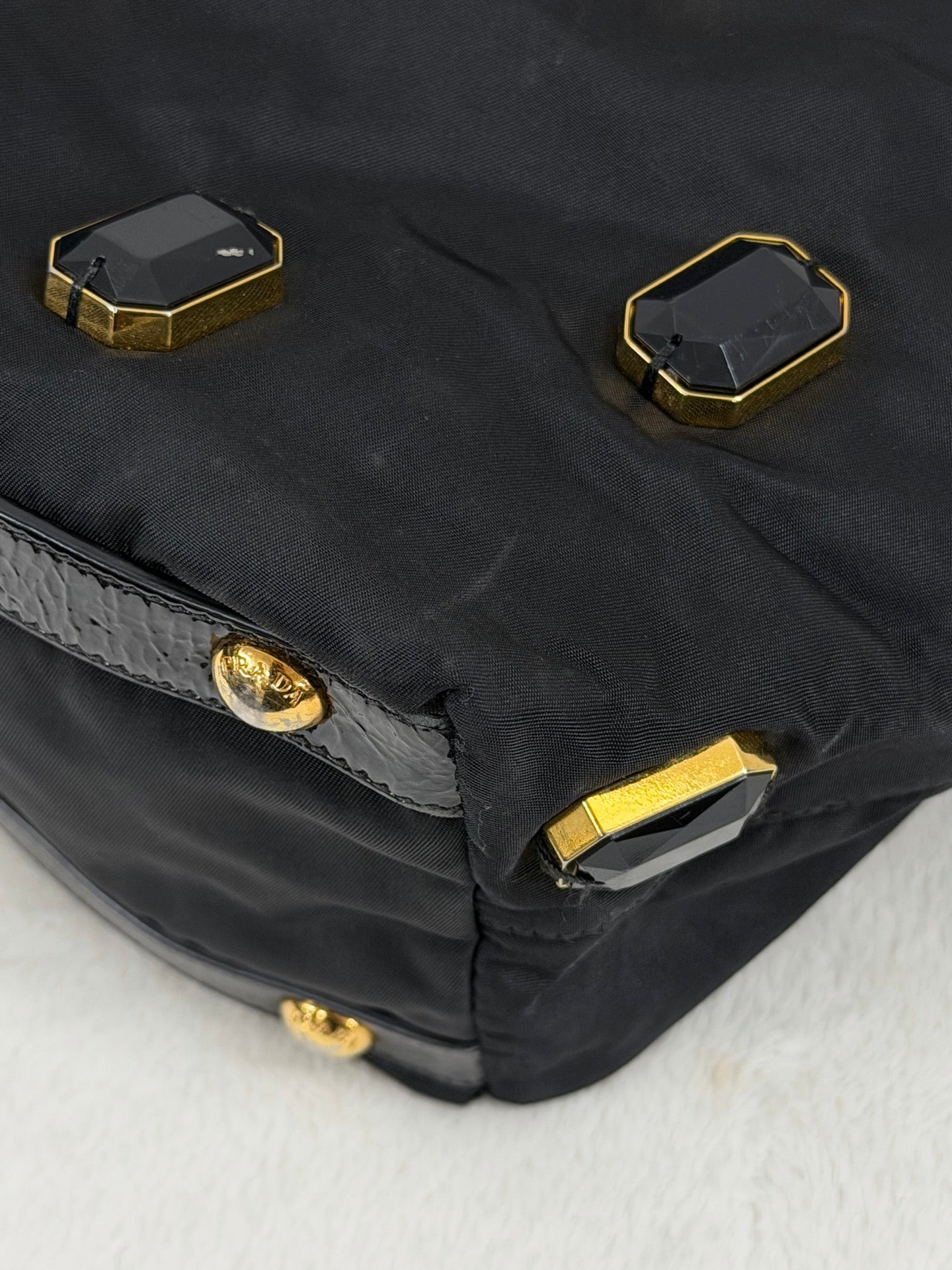 Prada Black Tessuto Nylon Pietre Jeweled Tote Bag