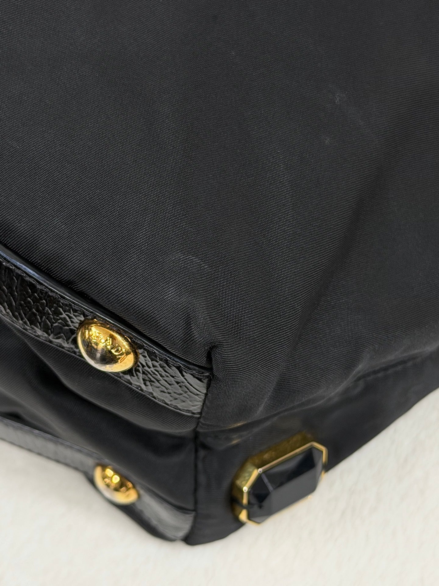 Prada Black Tessuto Nylon Pietre Jeweled Tote Bag