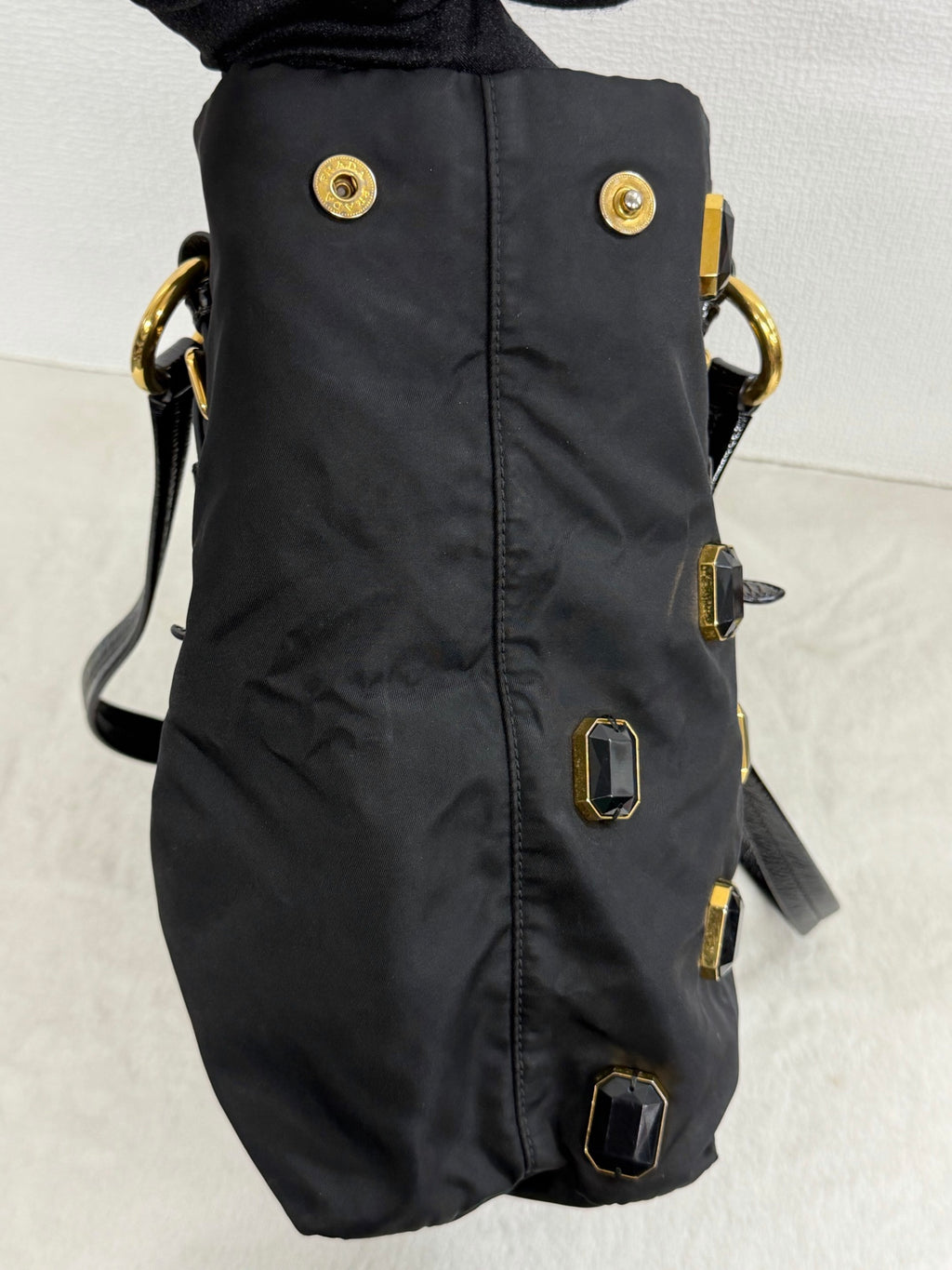 Prada Black Tessuto Nylon Pietre Jeweled Tote Bag