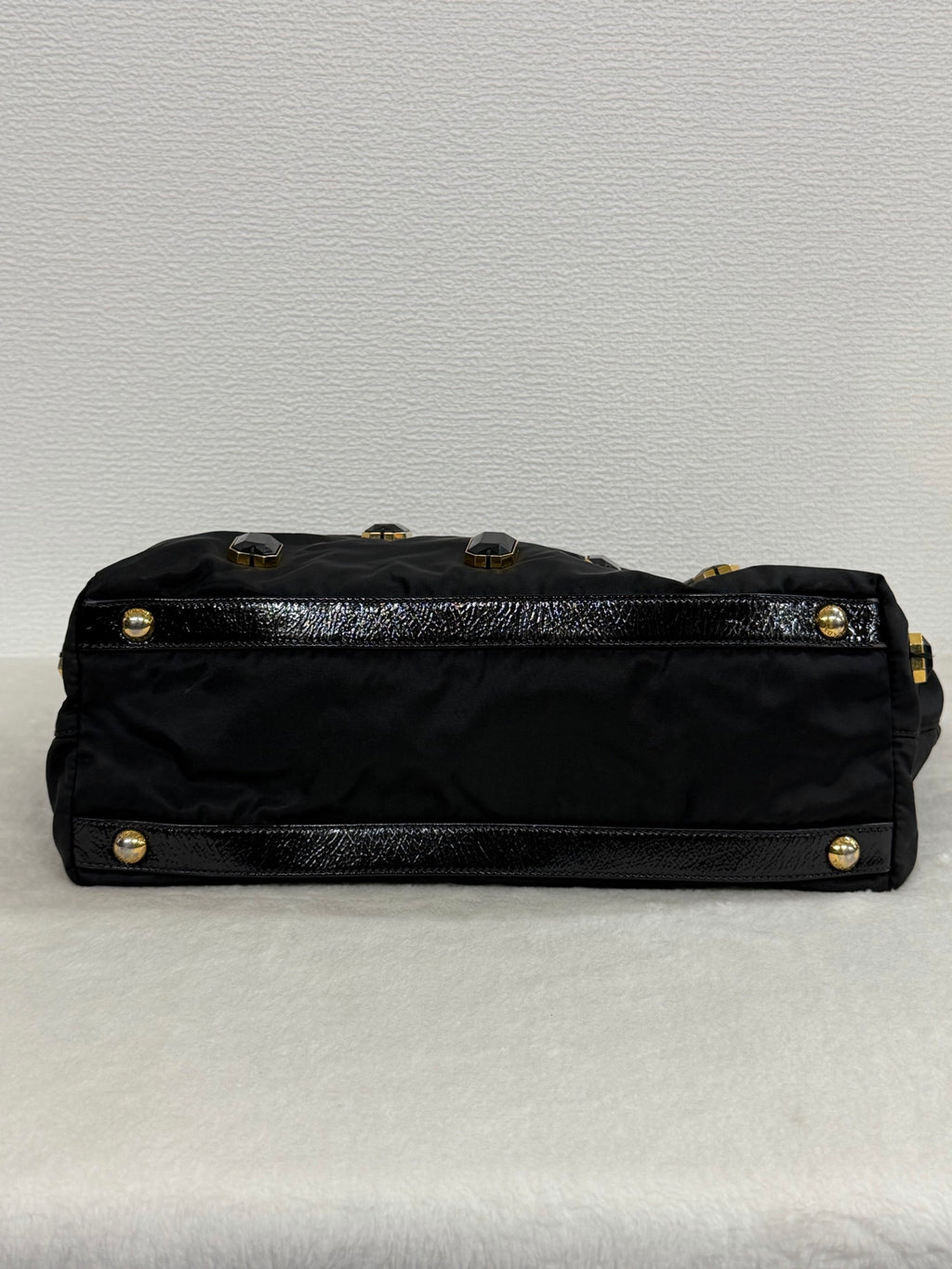 Prada Black Tessuto Nylon Pietre Jeweled Tote Bag