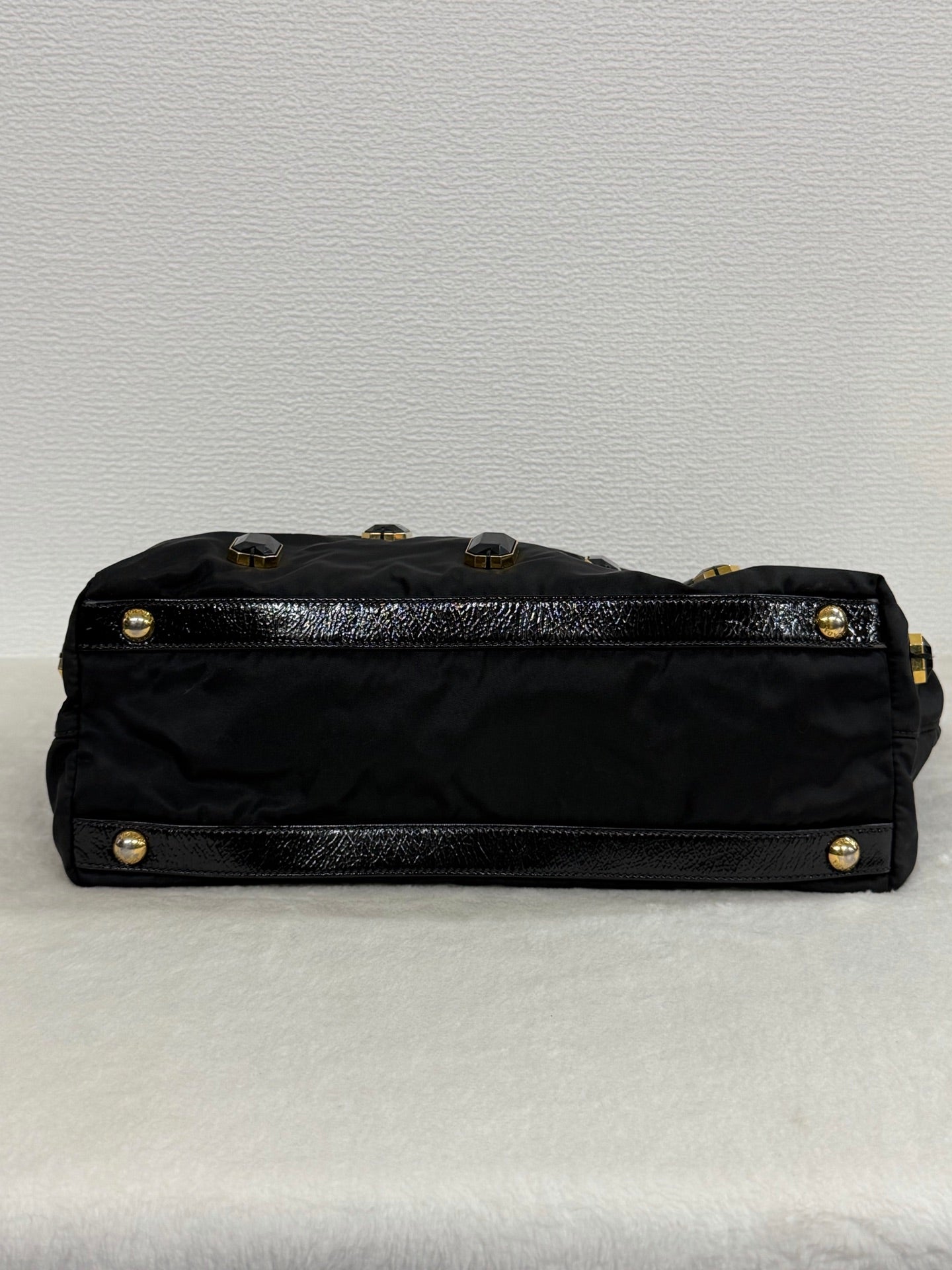 Prada Black Tessuto Nylon Pietre Jeweled Tote Bag
