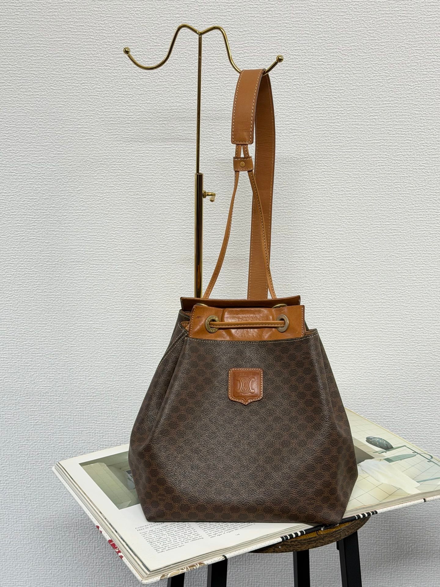 CELINE Macadam Drawstring Shoulder Bag