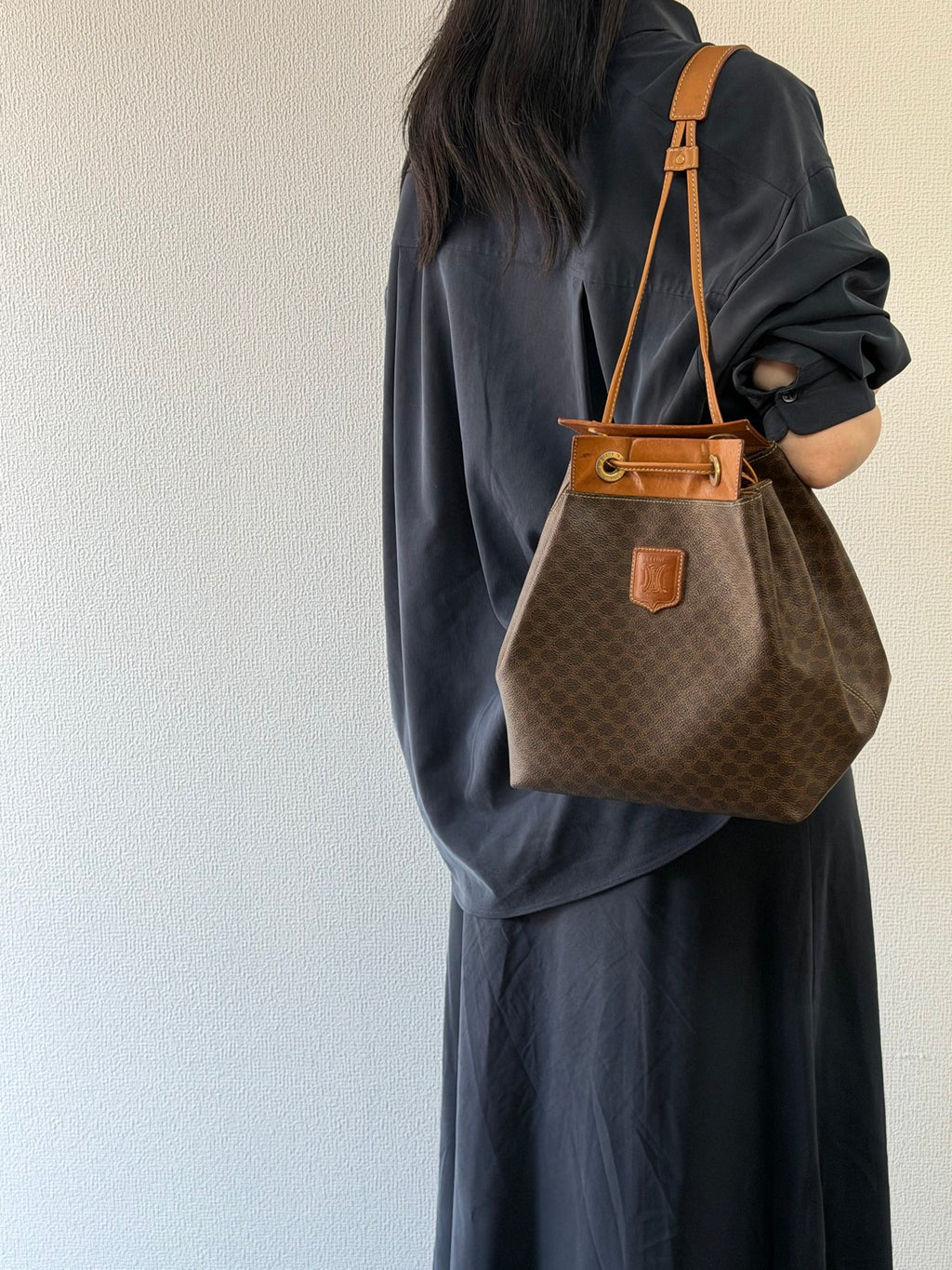 CELINE Macadam Drawstring Shoulder Bag