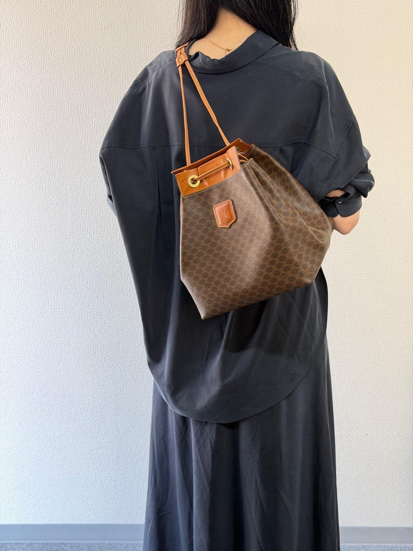CELINE Macadam Drawstring Shoulder Bag