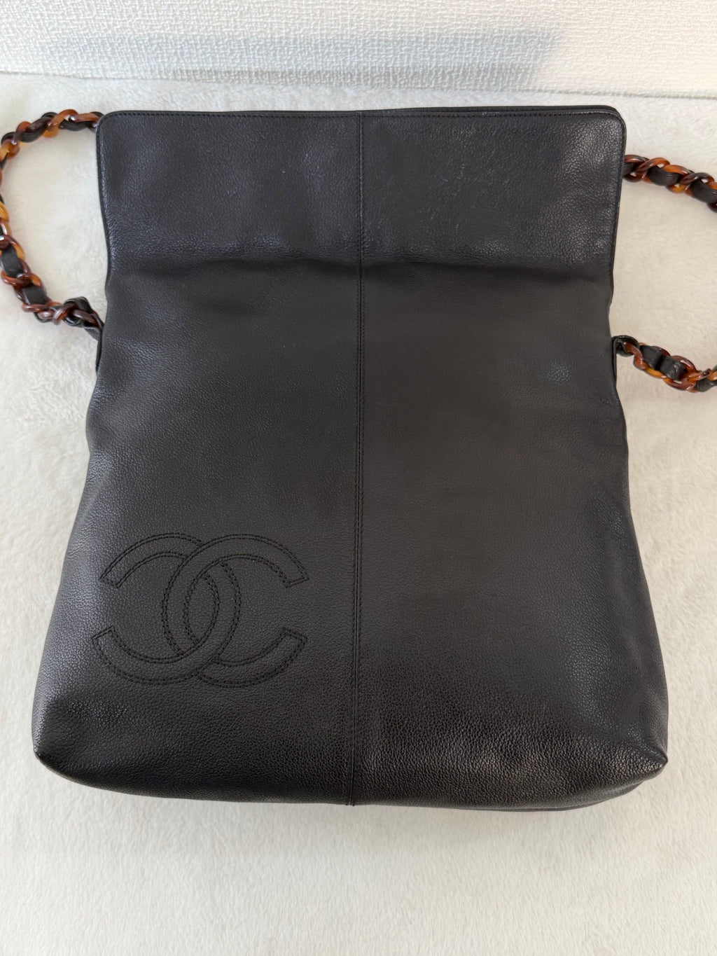 Chanel Black Caviar Tortoise Chain Fold Over Shoulder Bag