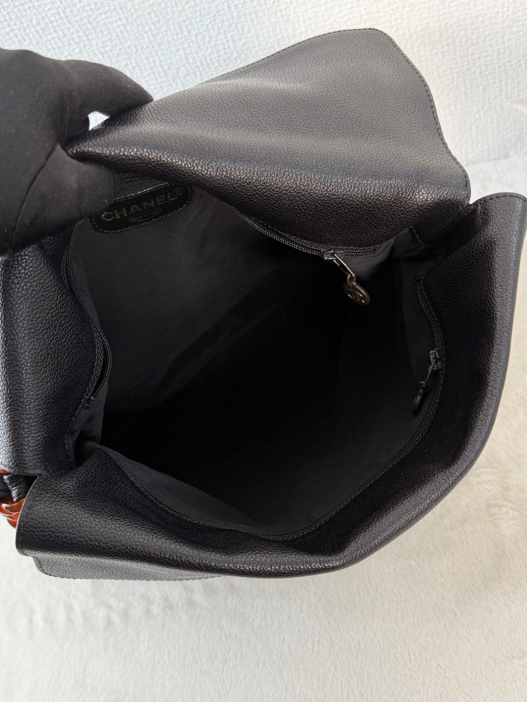 Chanel Black Caviar Tortoise Chain Fold Over Shoulder Bag