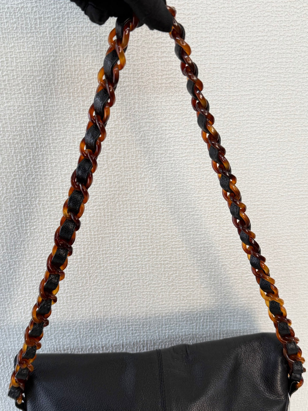 Chanel Black Caviar Tortoise Chain Fold Over Shoulder Bag