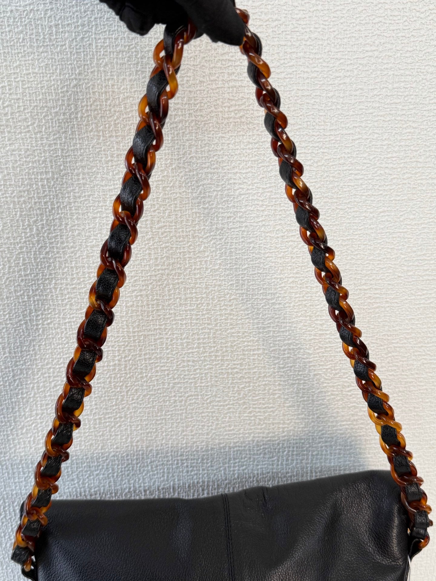 Chanel Black Caviar Tortoise Chain Fold Over Shoulder Bag