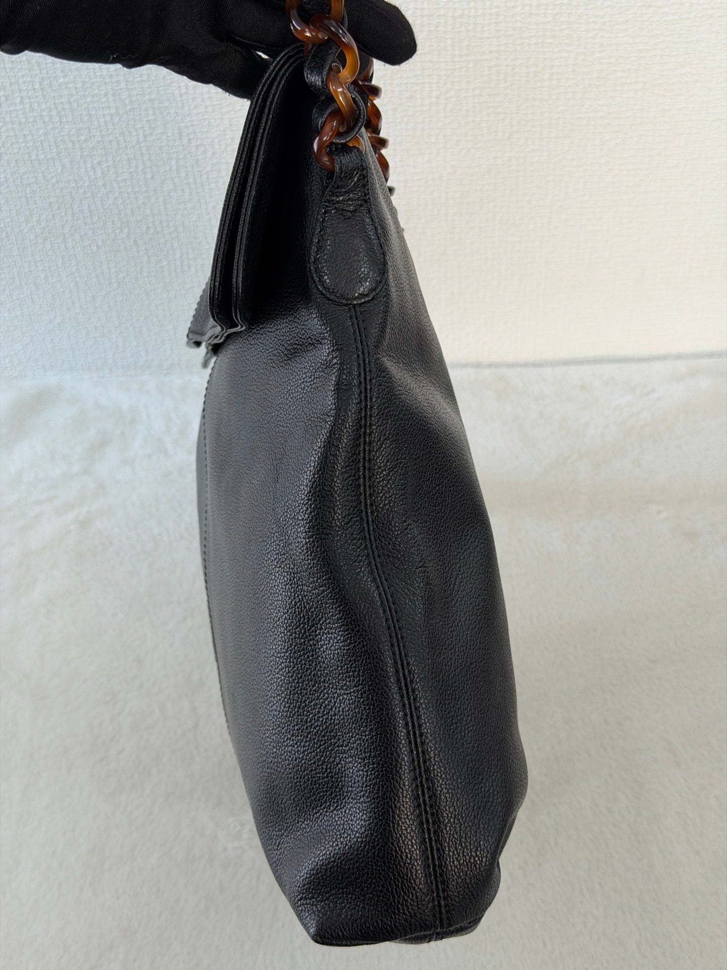 Chanel Black Caviar Tortoise Chain Fold Over Shoulder Bag