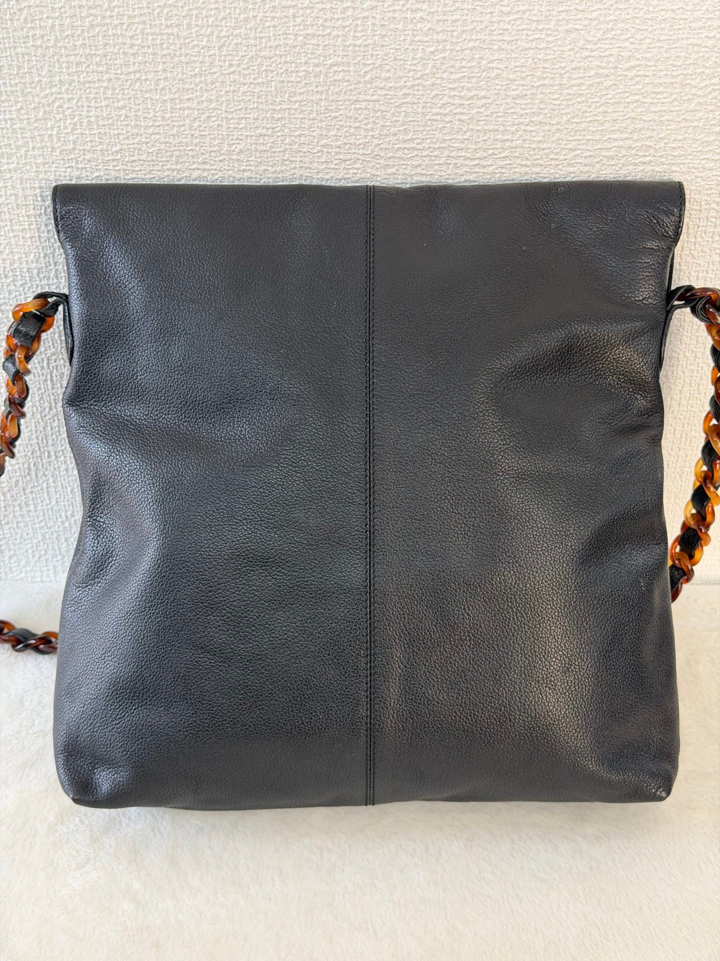 Chanel Black Caviar Tortoise Chain Fold Over Shoulder Bag
