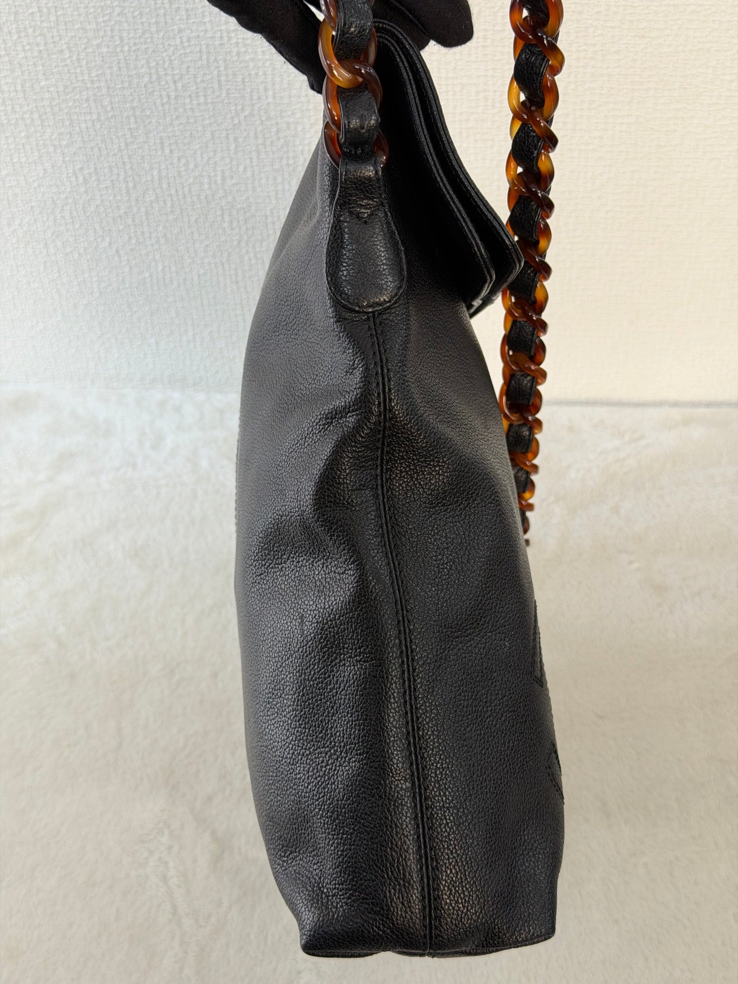 Chanel Black Caviar Tortoise Chain Fold Over Shoulder Bag