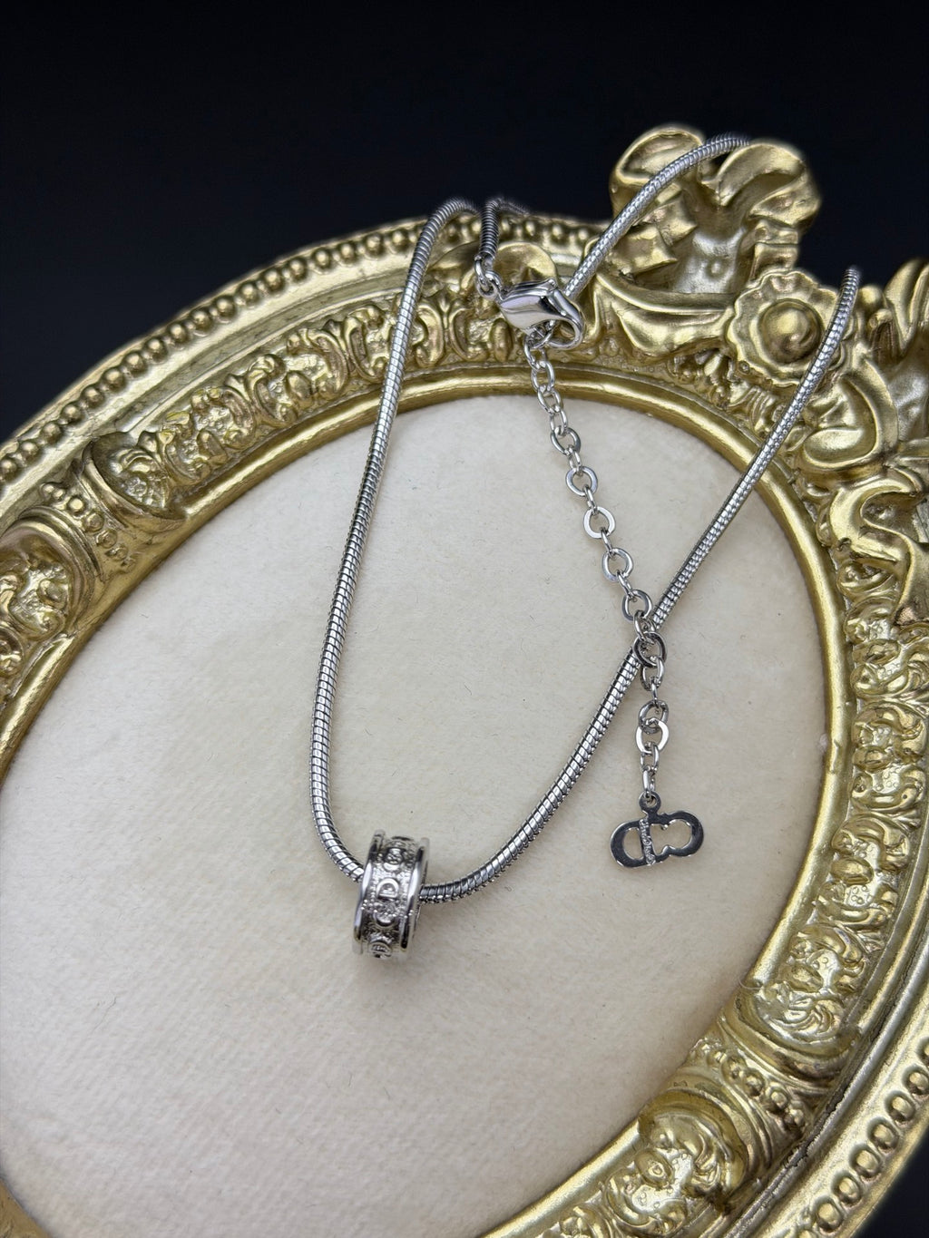 Dior CD Logo Crystal Snake Chain Necklace