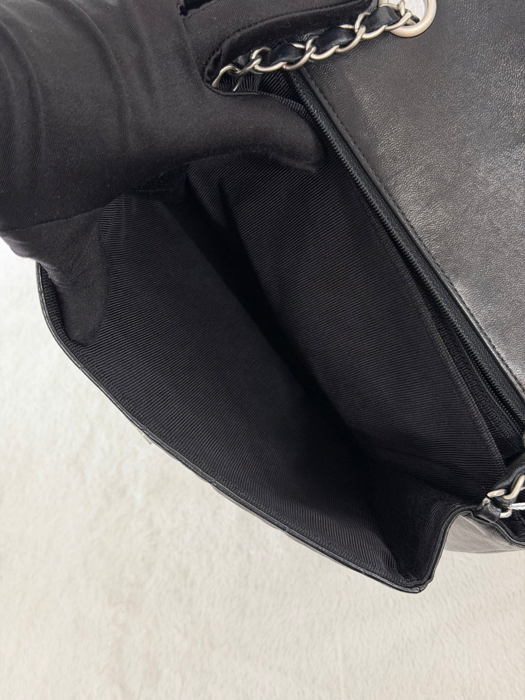 CHANEL 2.55 Ice Cube Quilted Double Chain Shoulder Bag Black Silver