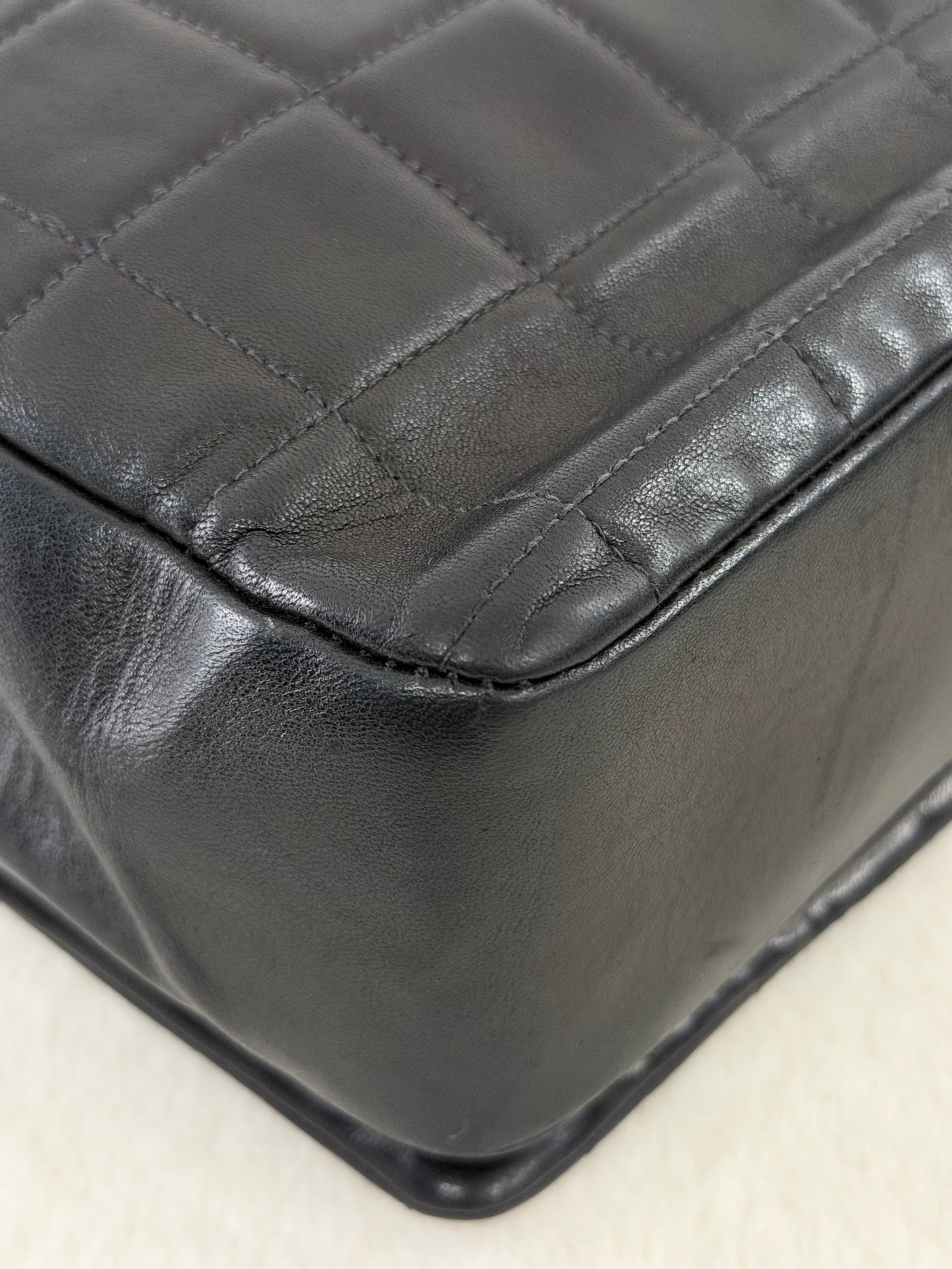 CHANEL 2.55 Ice Cube Quilted Double Chain Shoulder Bag Black Silver