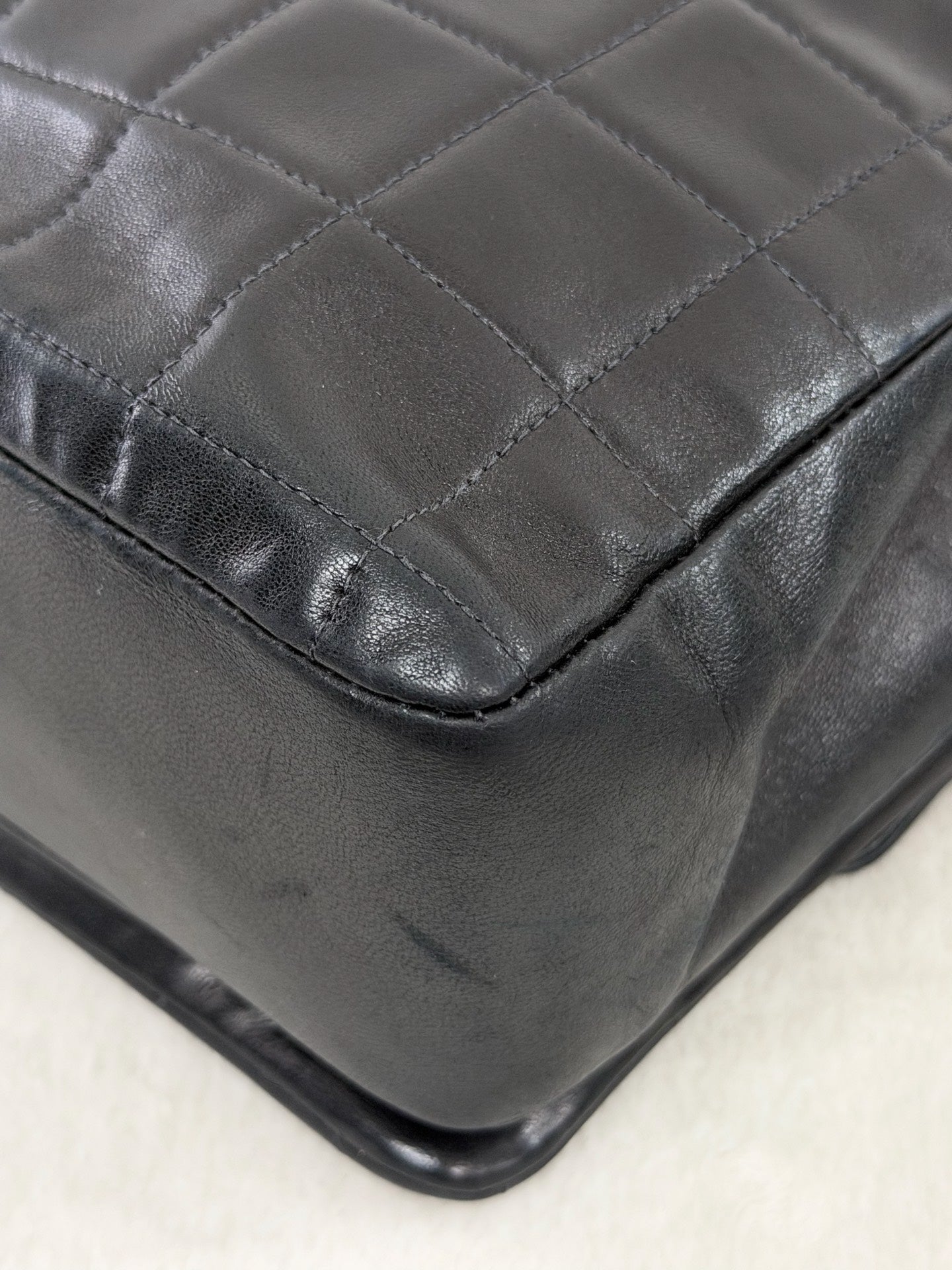 CHANEL 2.55 Ice Cube Quilted Double Chain Shoulder Bag Black Silver