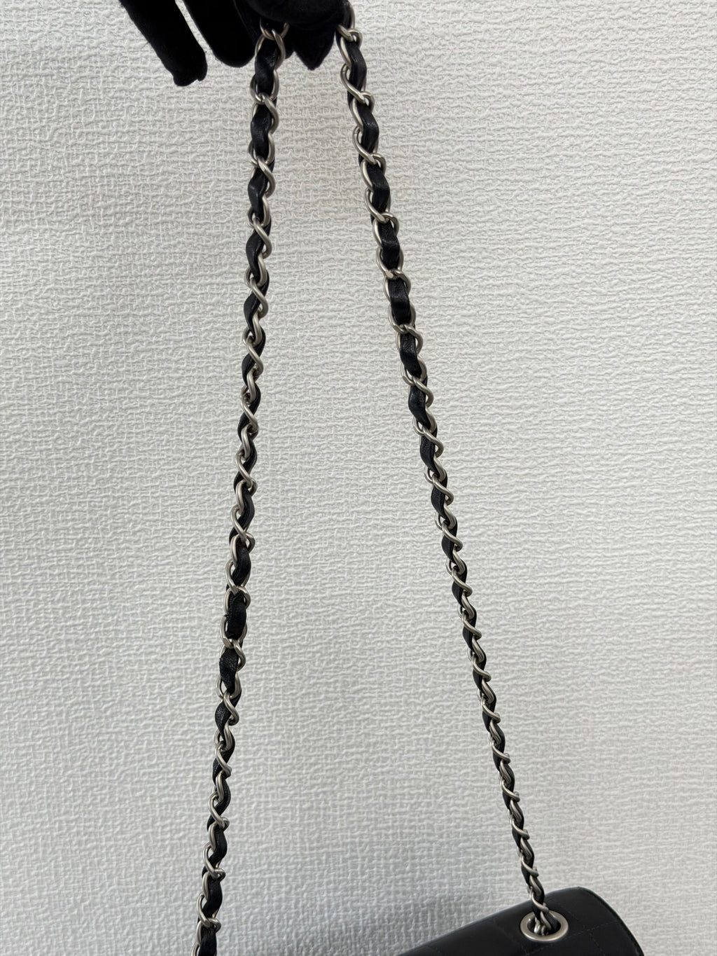 CHANEL 2.55 Ice Cube Quilted Double Chain Shoulder Bag Black Silver