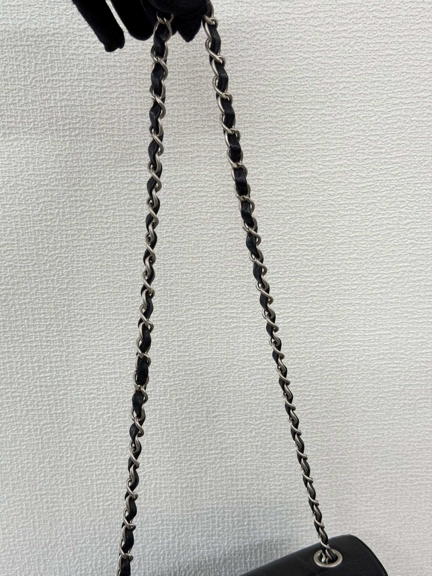 CHANEL 2.55 Ice Cube Quilted Double Chain Shoulder Bag Black Silver