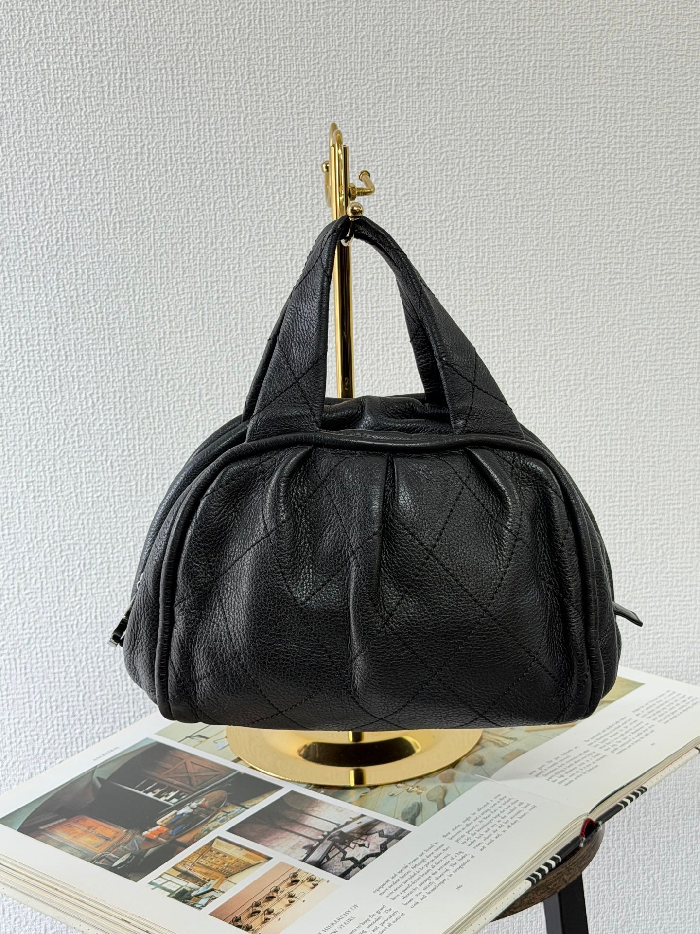 CHANEL Black Leather Bucket Handbag