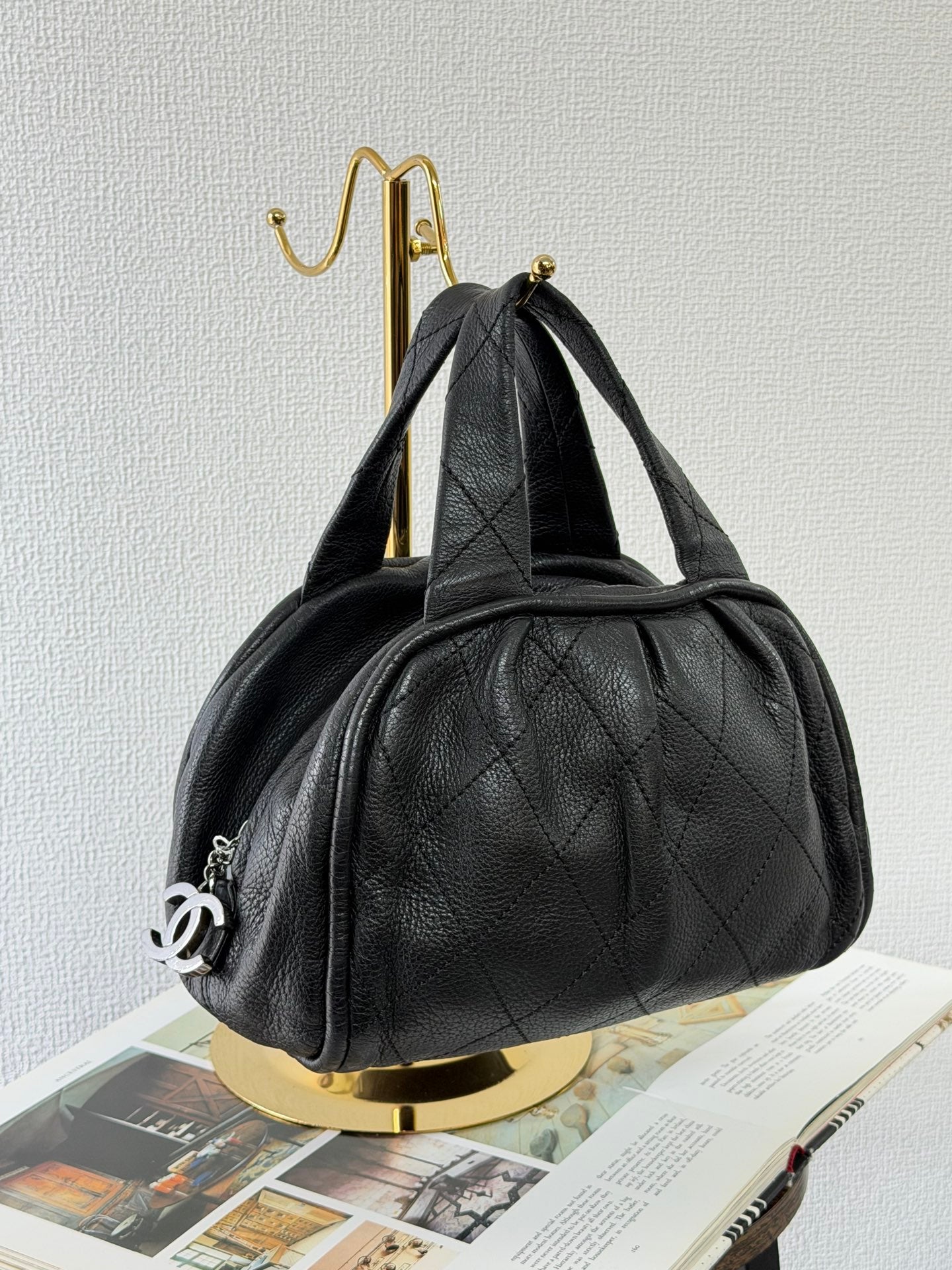 CHANEL Black Leather Bucket Handbag