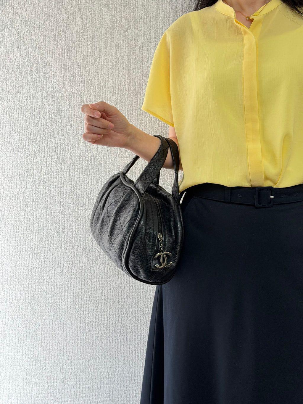 CHANEL Black Leather Bucket Handbag