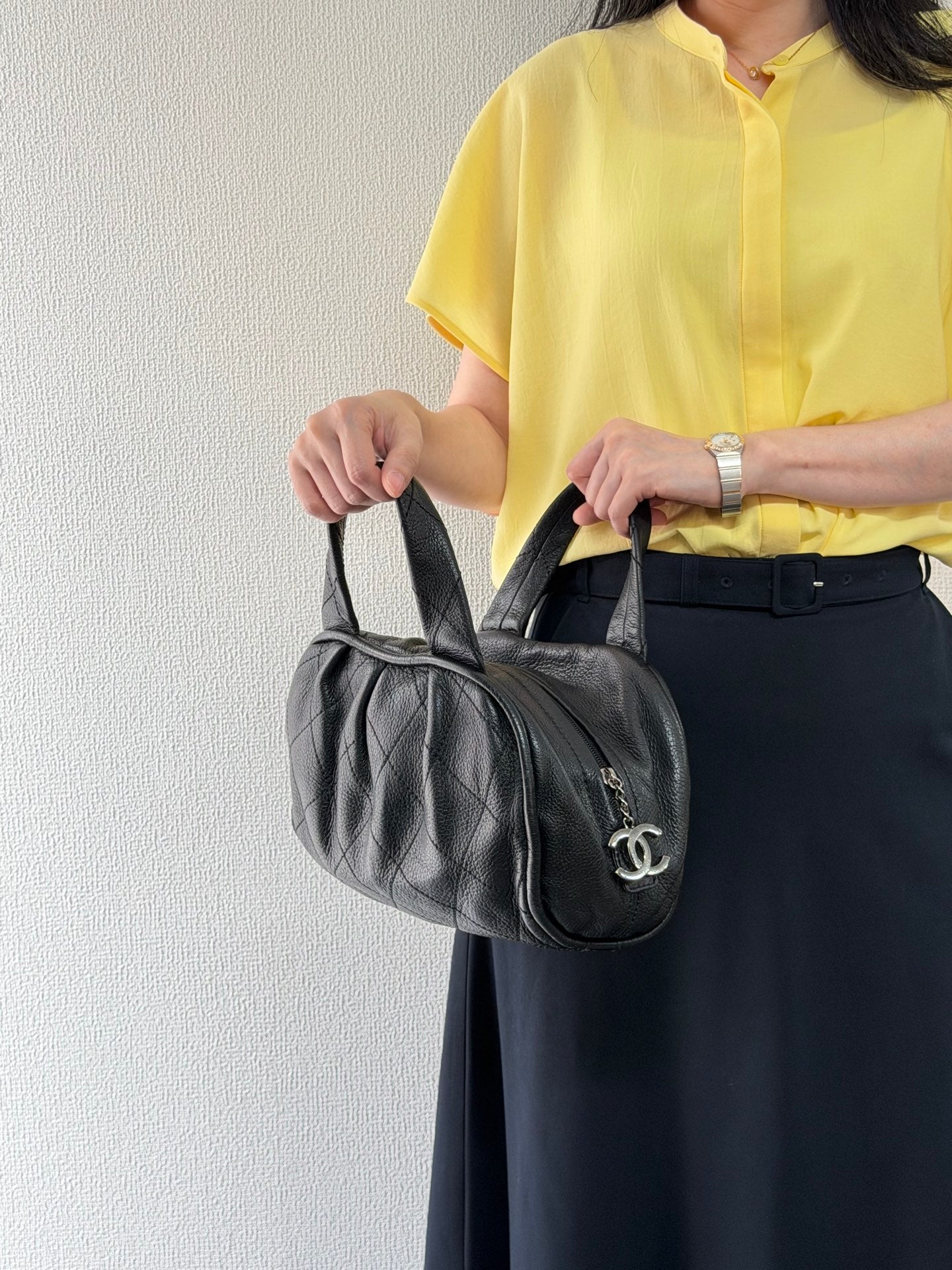 CHANEL Black Leather Bucket Handbag