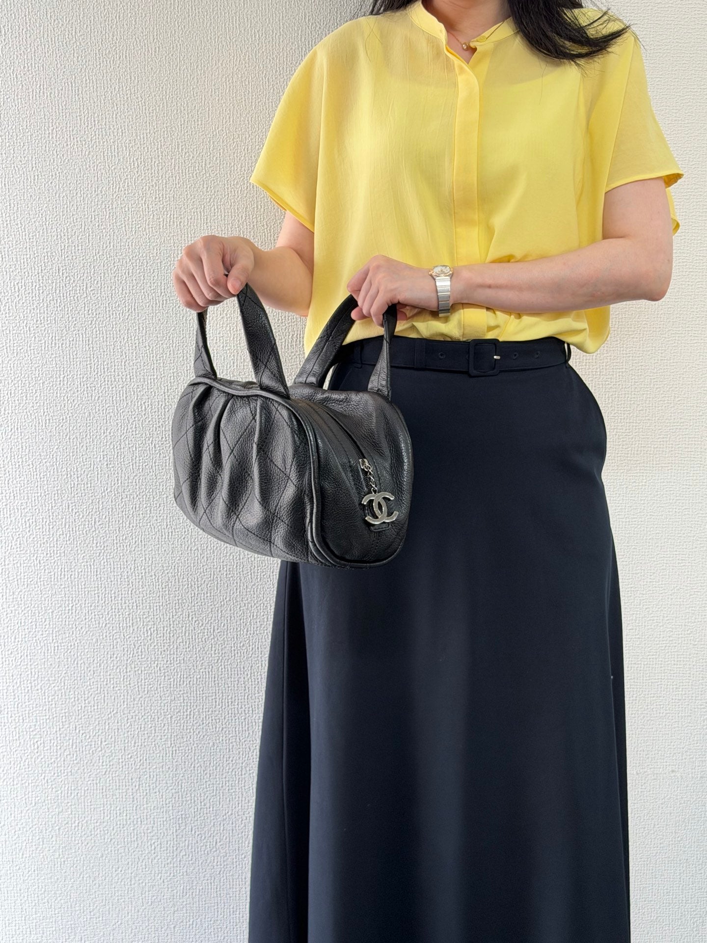 CHANEL Black Leather Bucket Handbag