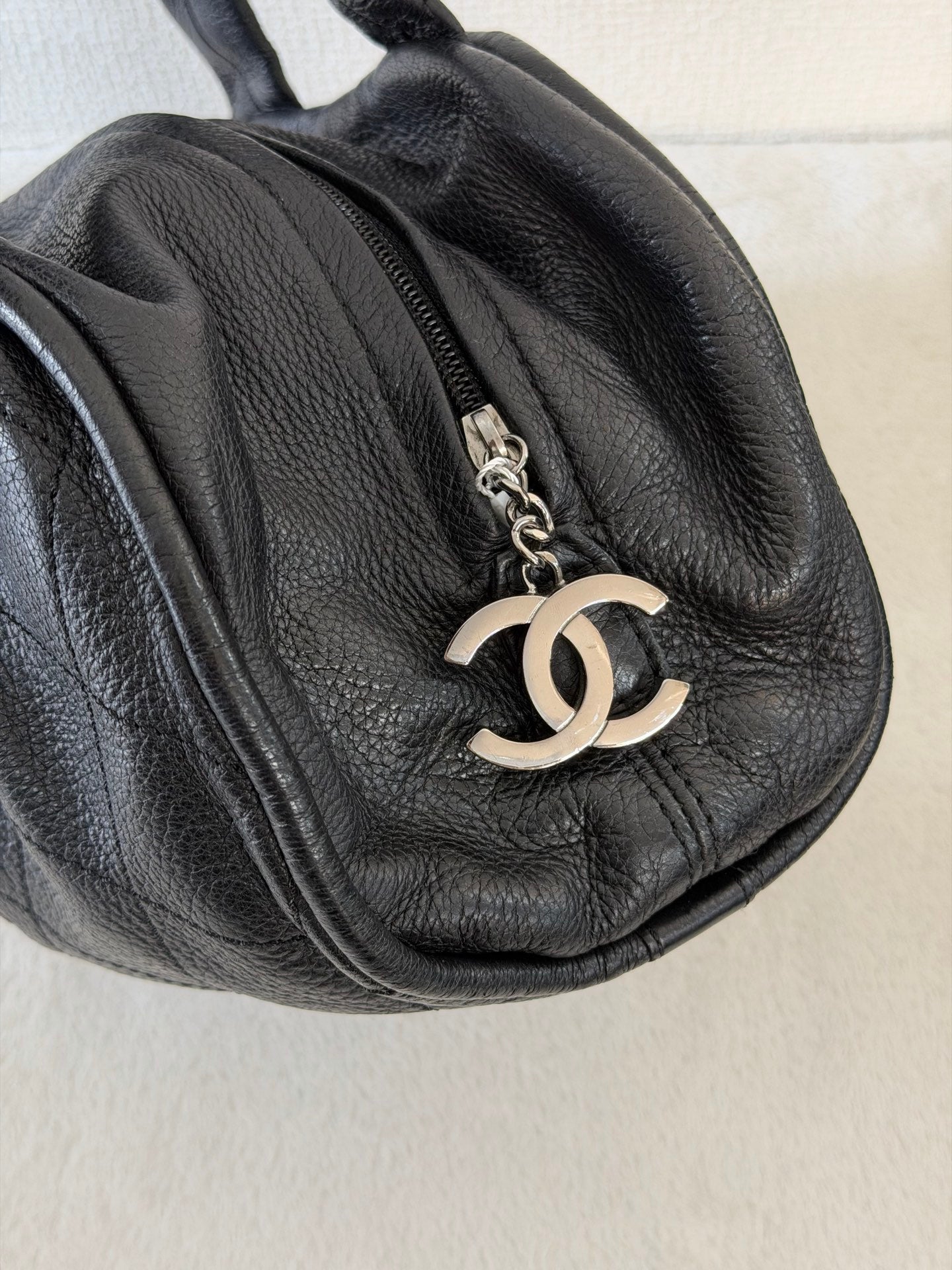 CHANEL Black Leather Bucket Handbag