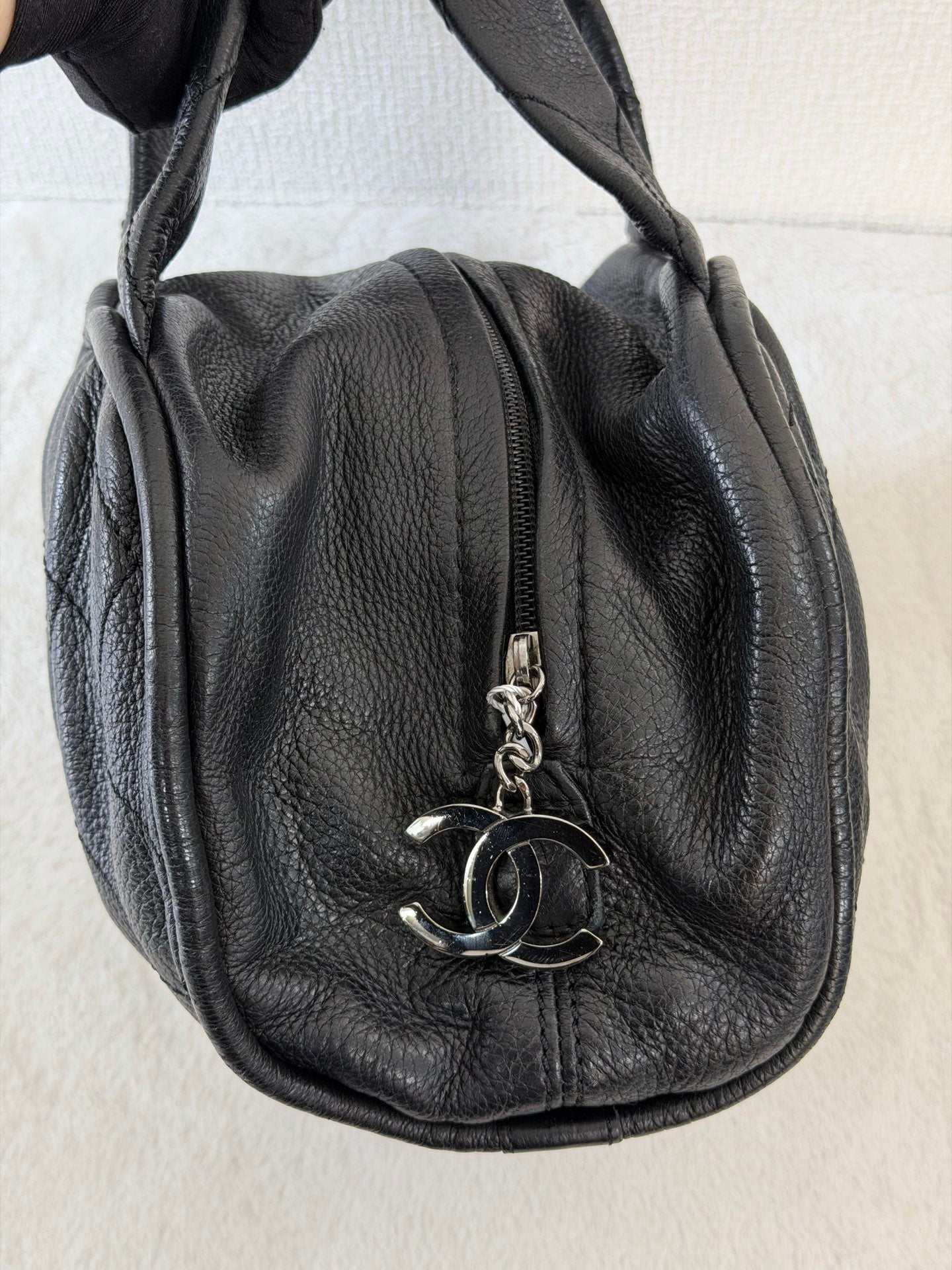 CHANEL Black Leather Bucket Handbag