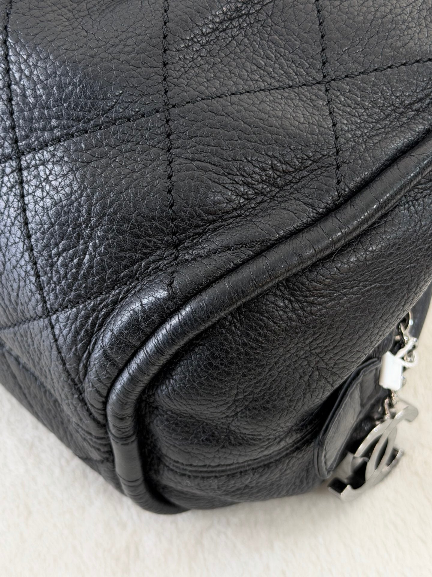CHANEL Black Leather Bucket Handbag
