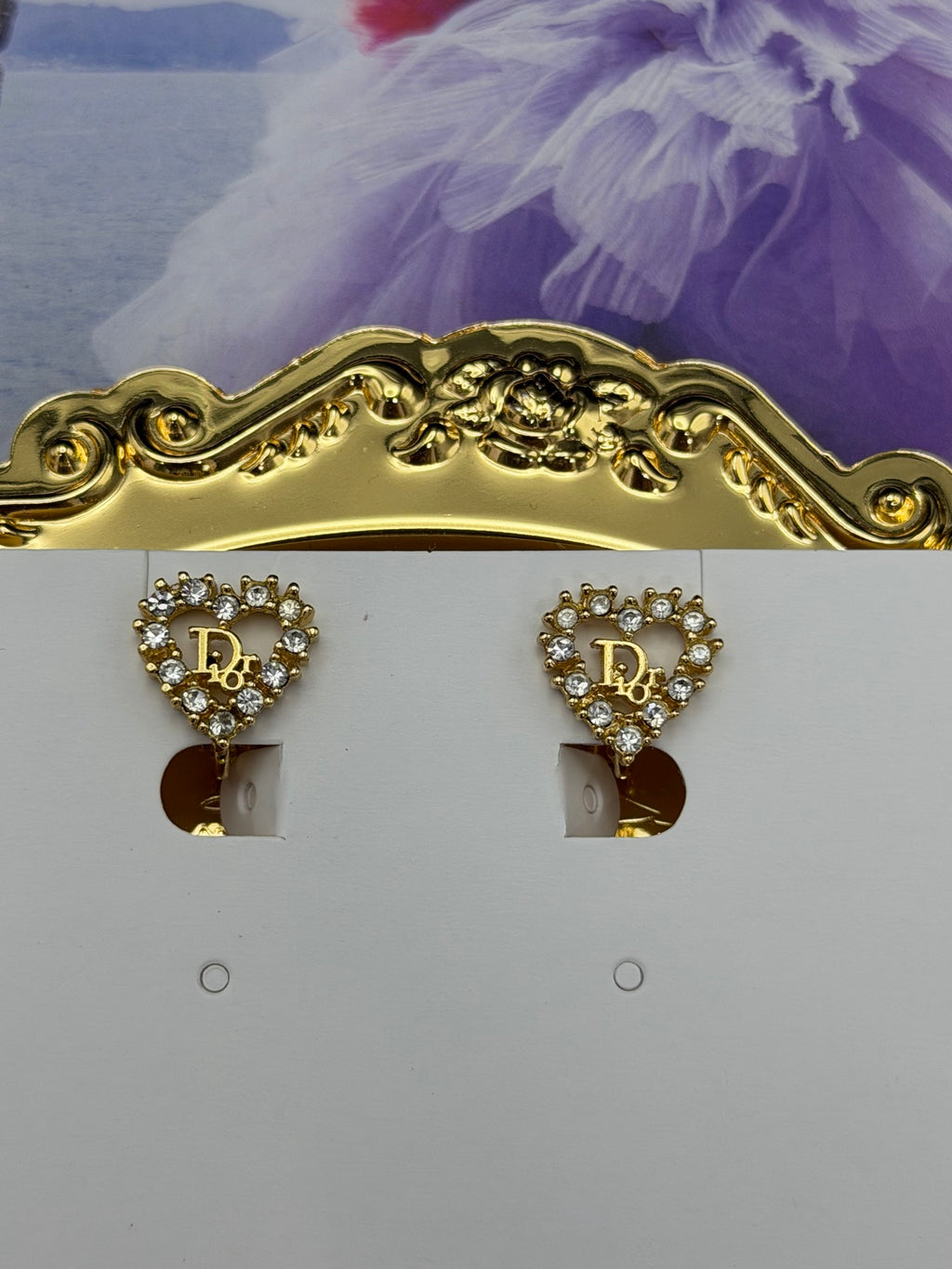 Christian Dior Heart Logo Rhinestone Earrings