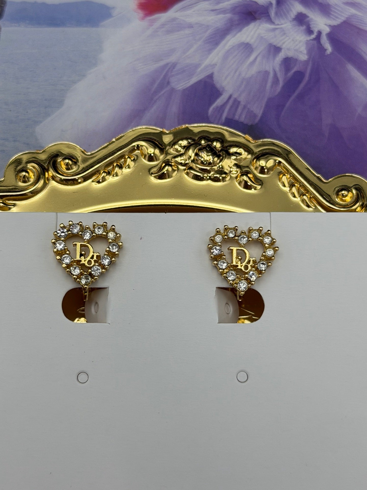 Christian Dior Heart Logo Rhinestone Earrings