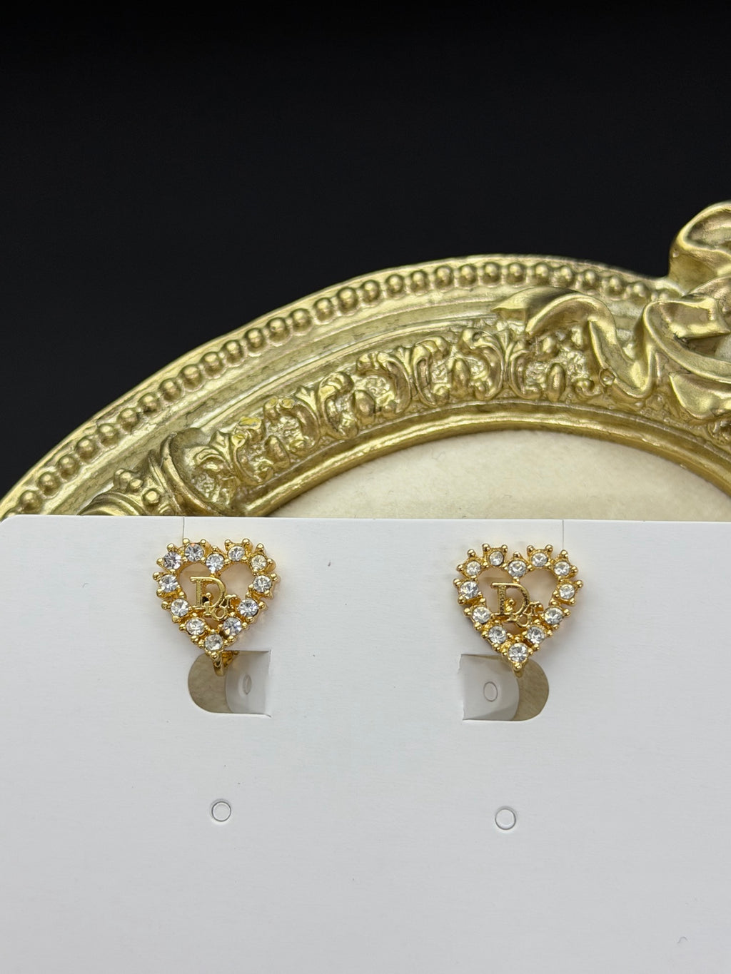 Christian Dior Heart Logo Rhinestone Earrings