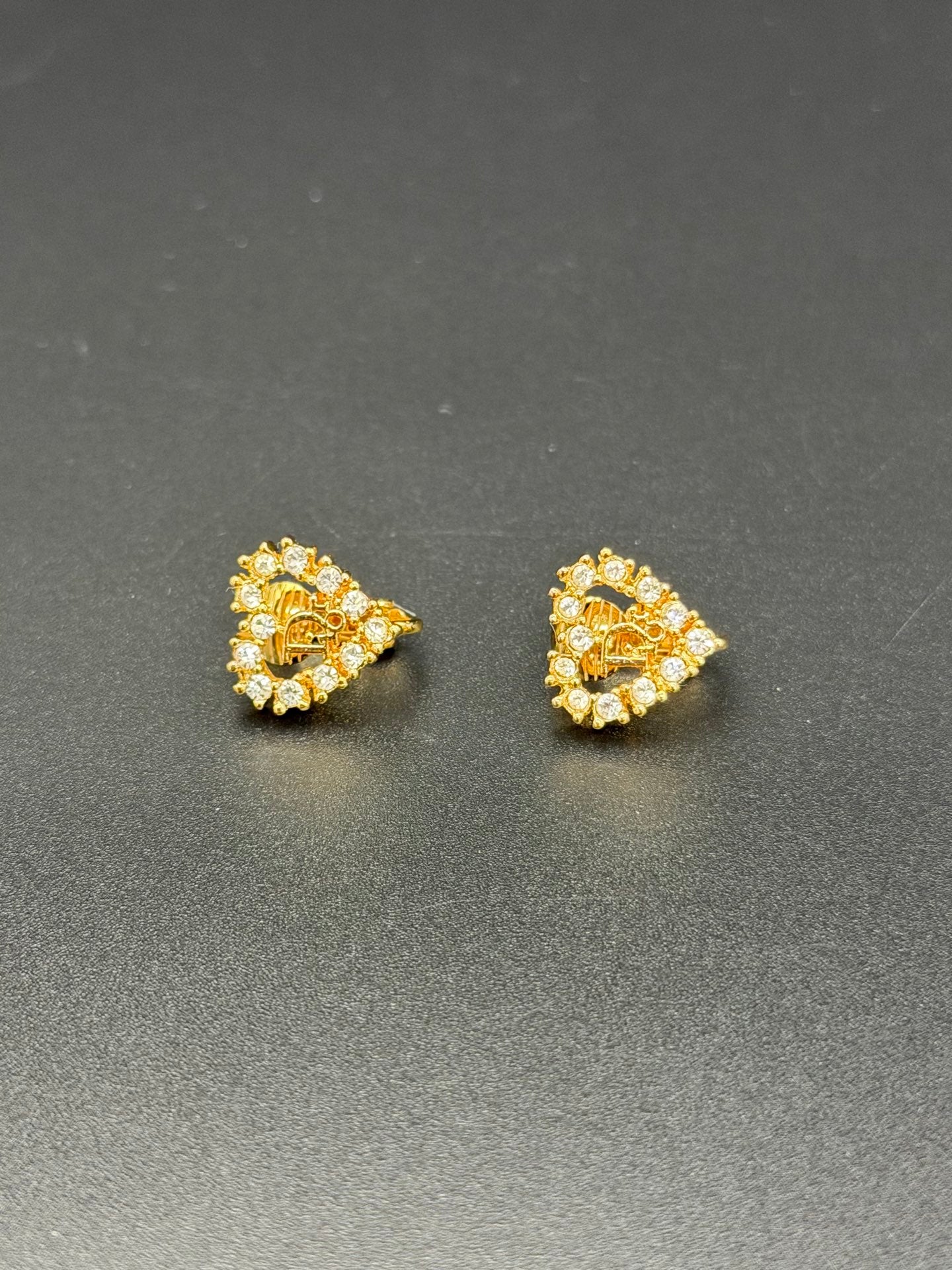 Christian Dior Heart Logo Rhinestone Earrings