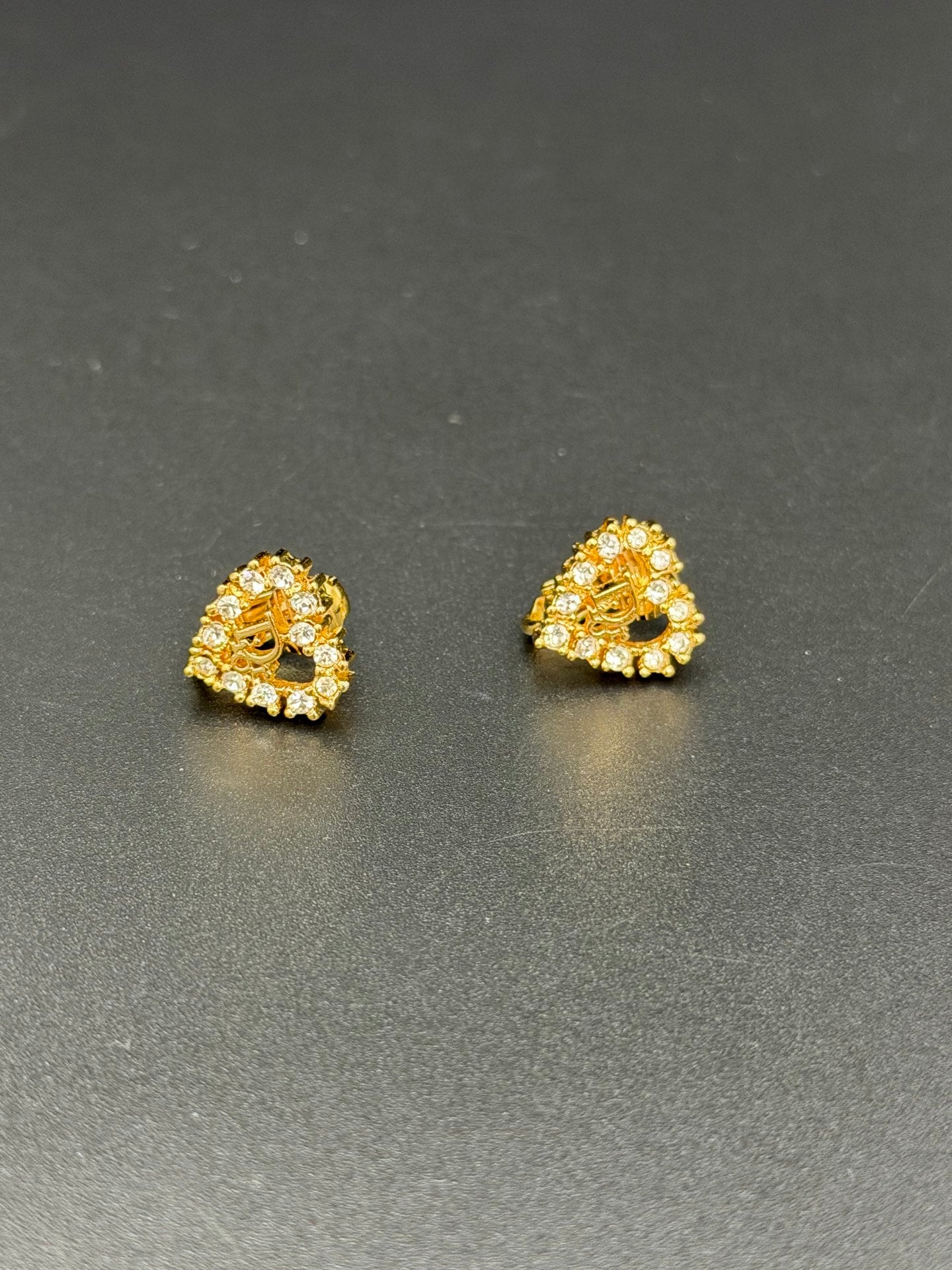 Christian Dior Heart Logo Rhinestone Earrings
