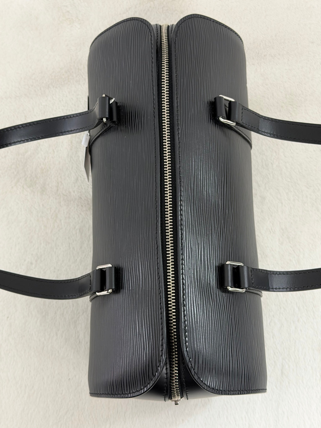 Louis Vuitton Soufflot Epi Handbag  Black Leather LV logo Engraved