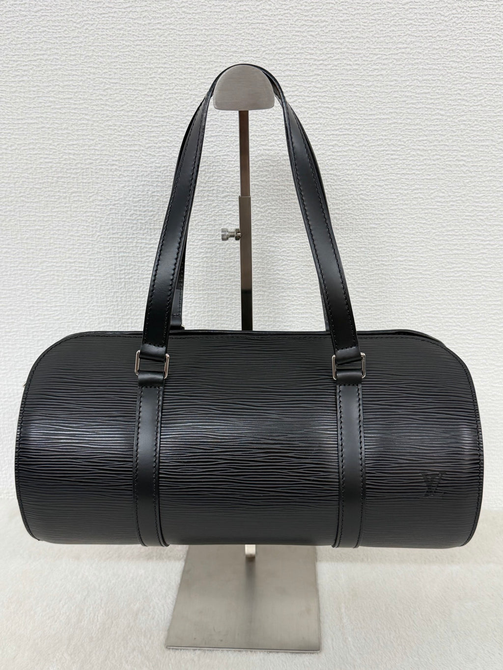 Louis Vuitton Soufflot Epi Handbag  Black Leather LV logo Engraved