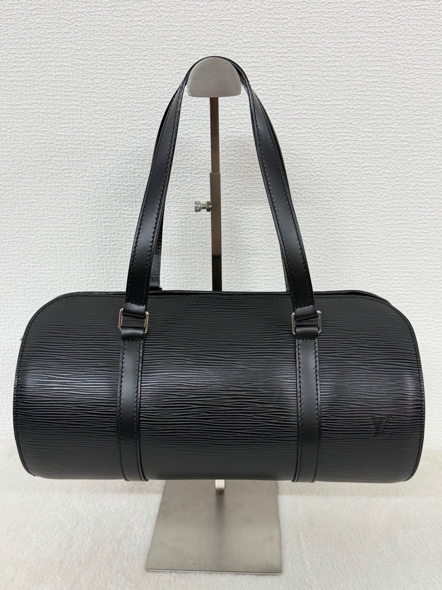 Louis Vuitton Soufflot Epi Handbag  Black Leather LV logo Engraved