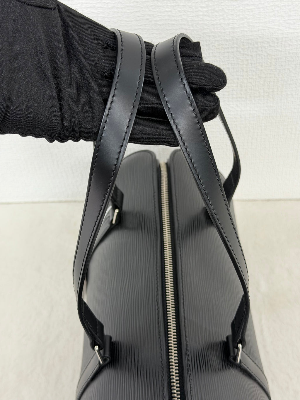 Louis Vuitton Soufflot Epi Handbag  Black Leather LV logo Engraved