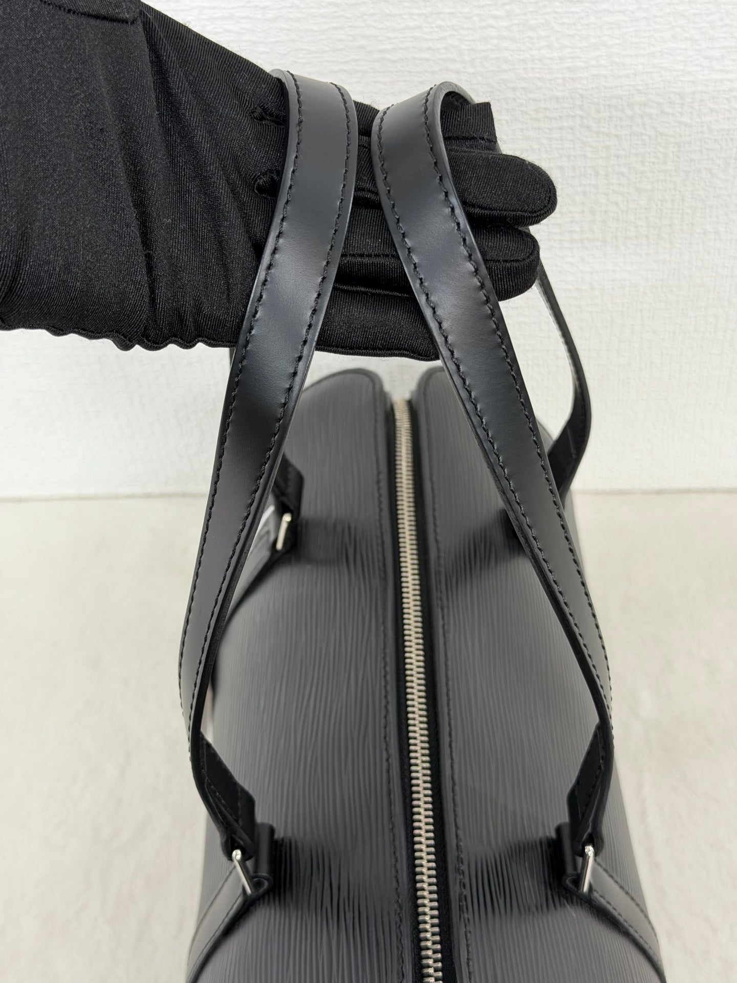Louis Vuitton Soufflot Epi Handbag  Black Leather LV logo Engraved