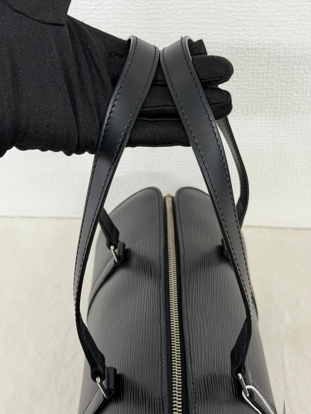 Louis Vuitton Soufflot Epi Handbag  Black Leather LV logo Engraved