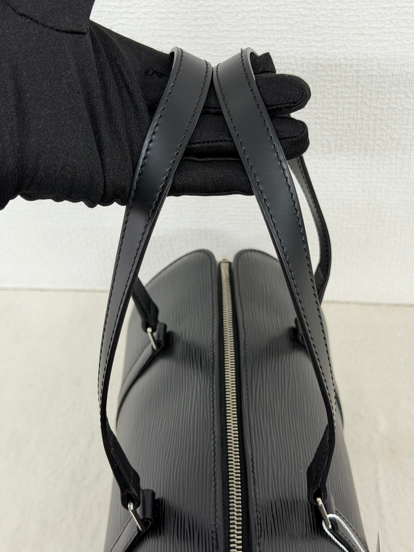 Louis Vuitton Soufflot Epi Handbag  Black Leather LV logo Engraved