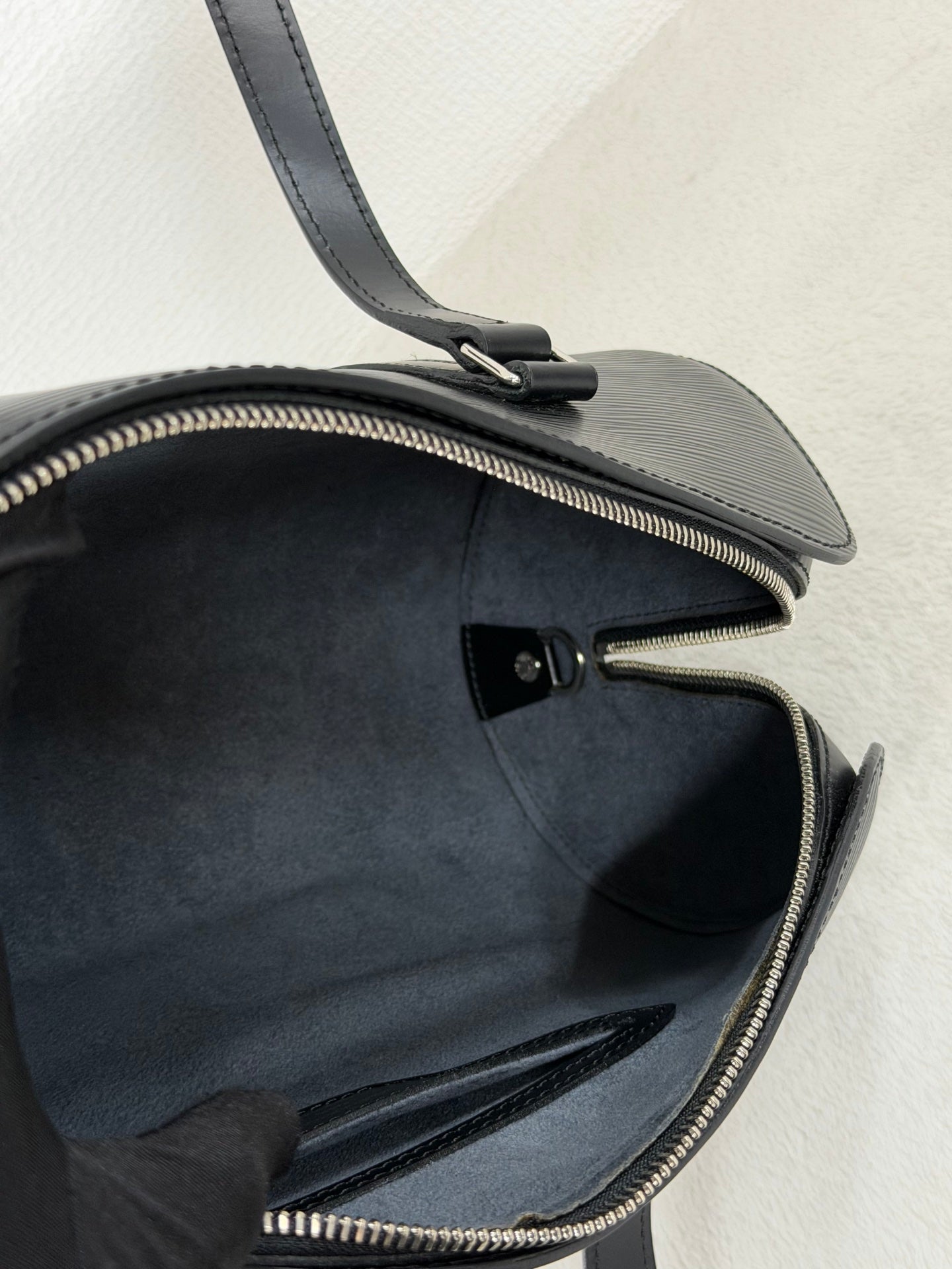 Louis Vuitton Soufflot Epi Handbag  Black Leather LV logo Engraved