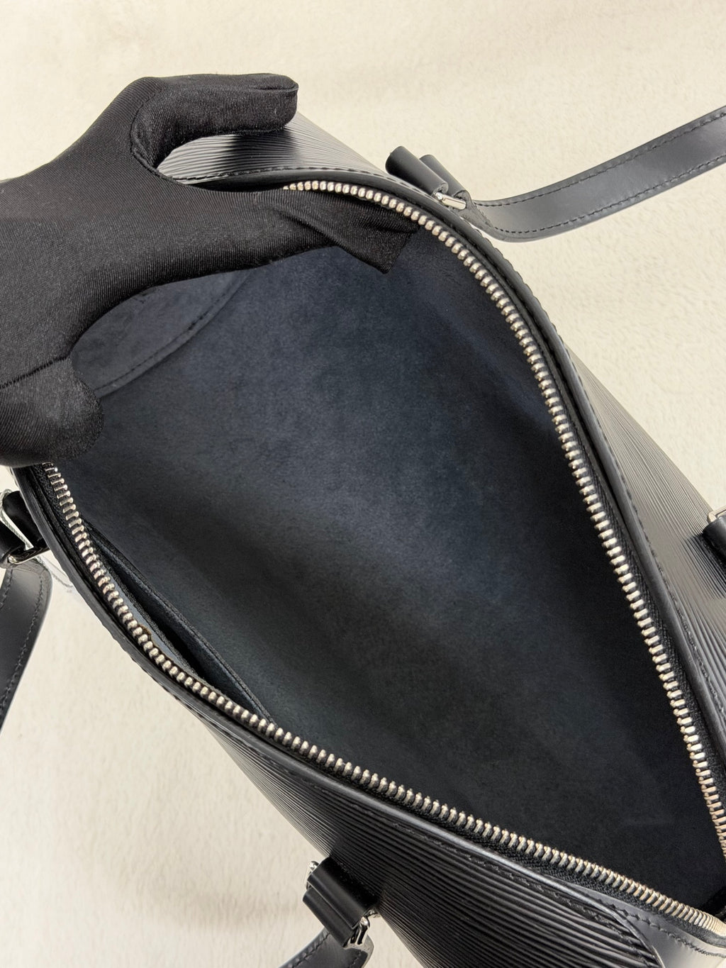 Louis Vuitton Soufflot Epi Handbag  Black Leather LV logo Engraved