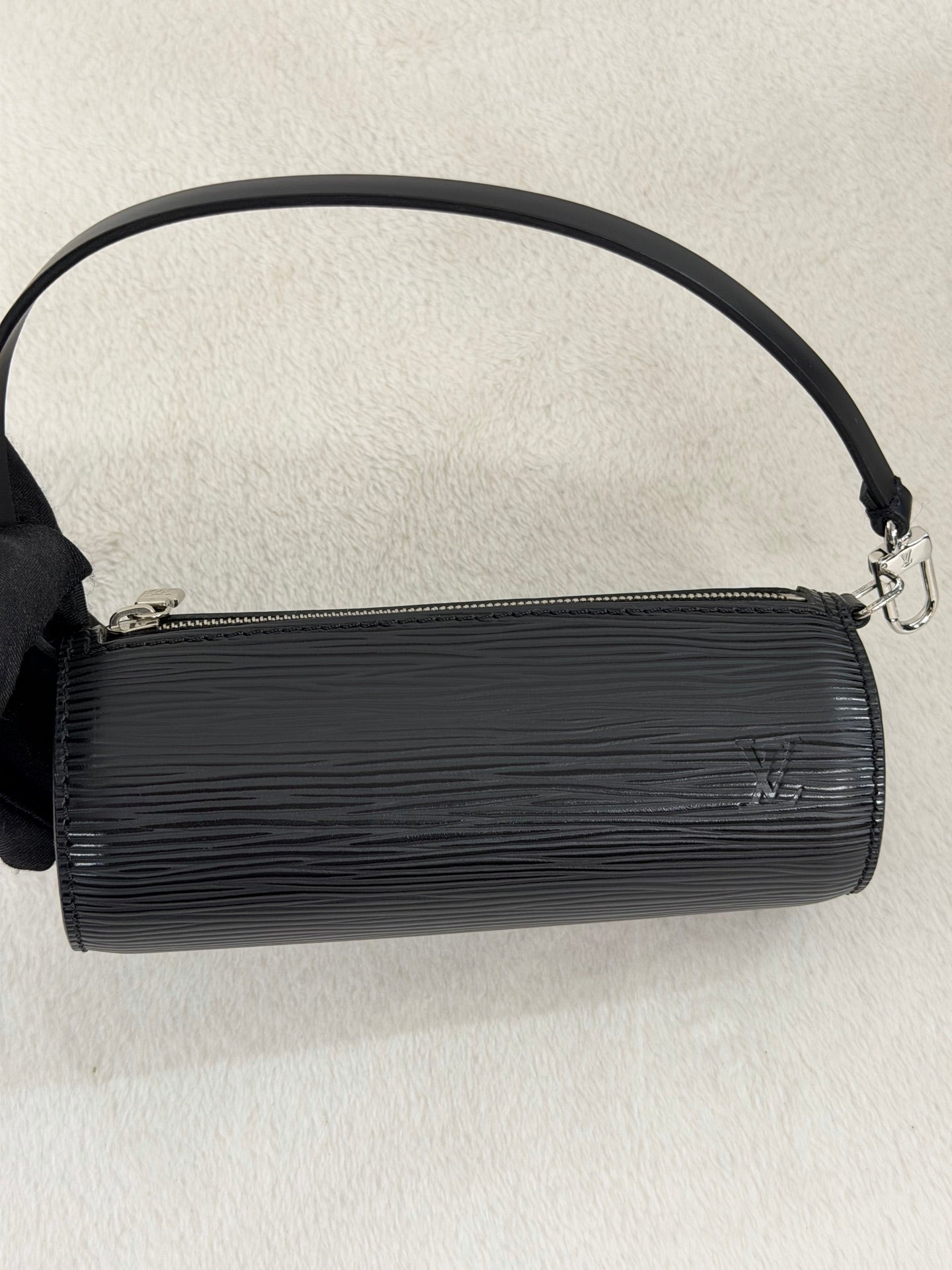 Louis Vuitton Soufflot Epi Handbag  Black Leather LV logo Engraved