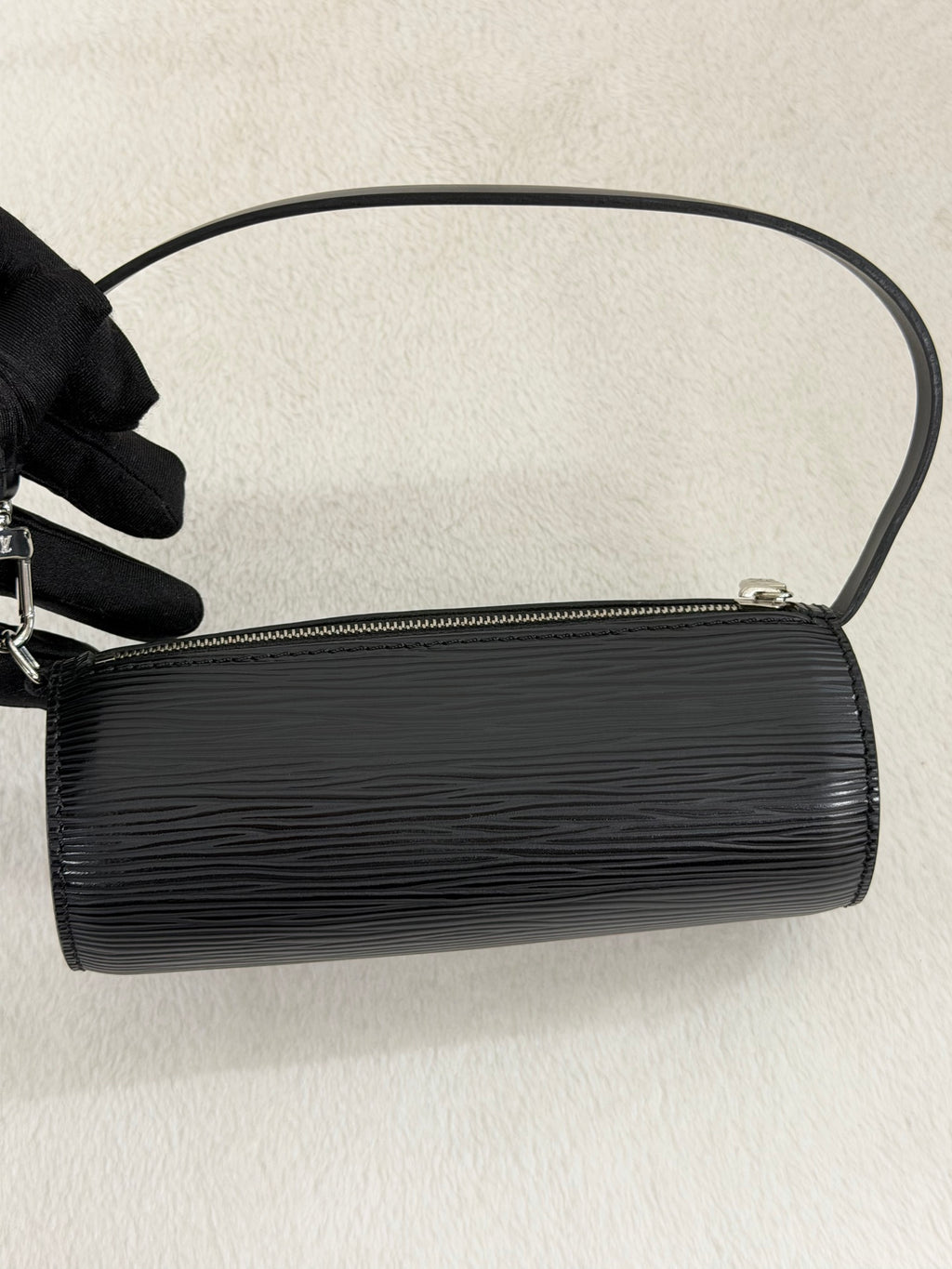 Louis Vuitton Soufflot Epi Handbag  Black Leather LV logo Engraved