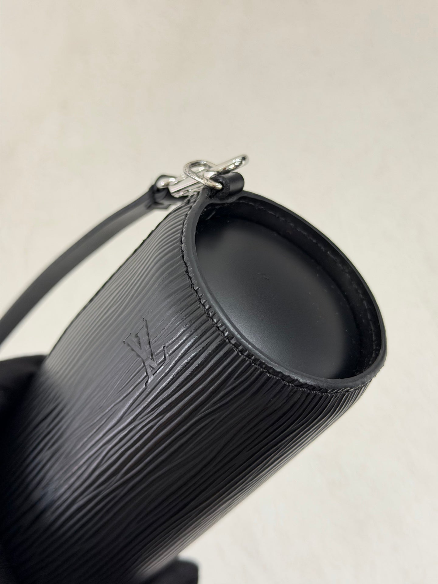Louis Vuitton Soufflot Epi Handbag  Black Leather LV logo Engraved