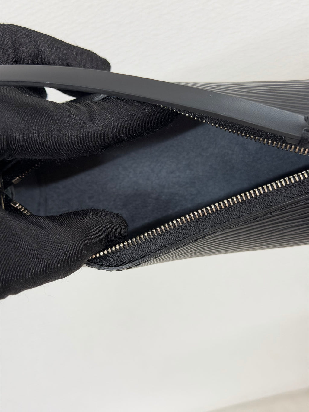 Louis Vuitton Soufflot Epi Handbag  Black Leather LV logo Engraved