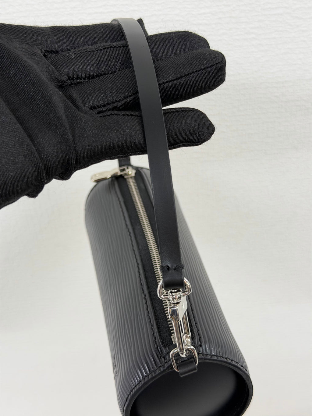 Louis Vuitton Soufflot Epi Handbag  Black Leather LV logo Engraved