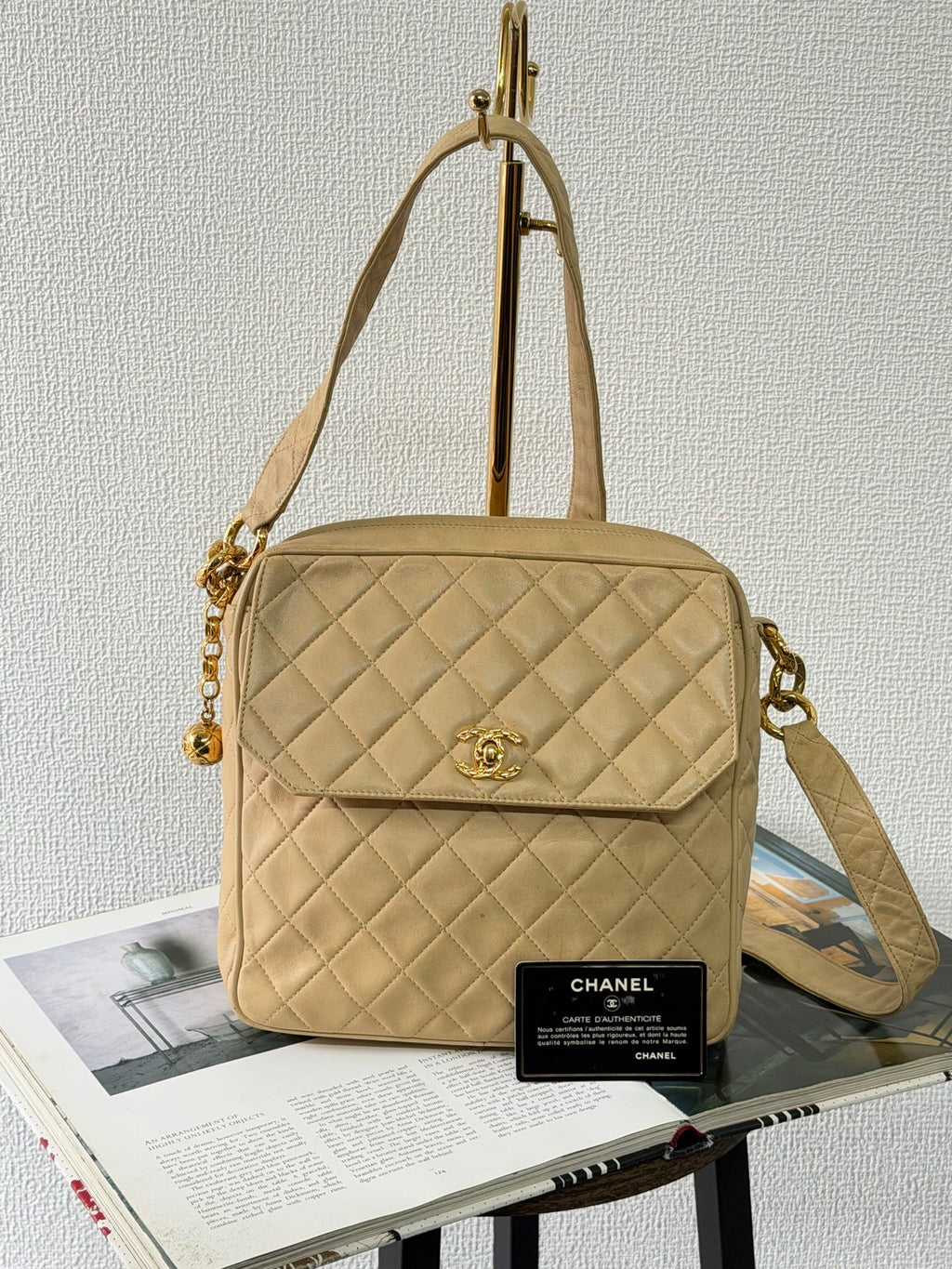 CHANEL Vintage Beige Lambskin Quilted Camera Bag